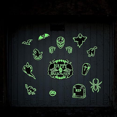 Miniatura 2 de 90shine Imanes de decoración de puerta de garaje de Halloween murciélagos magnéticos que brillan en la oscuridad, lápida, fantasma, calabaza, feliz