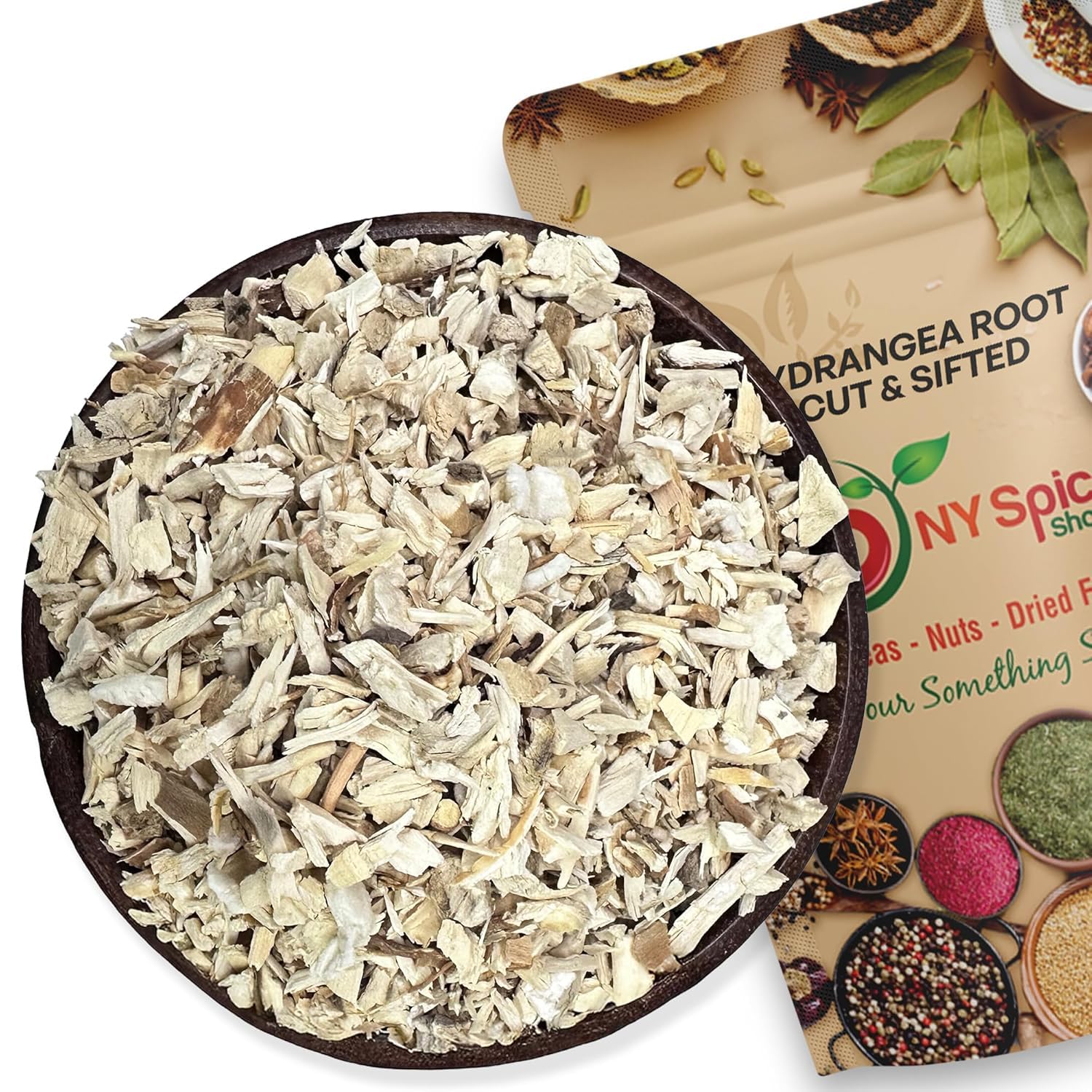NY Spice Shop Hydrangea Root - 8 Ounce Dried Herb Hydrangea Root Cut and Sifted - Wildcrafted Botanical Hydrangea Arborescens For Herbal Preparations Teas and Tincture Crafting
