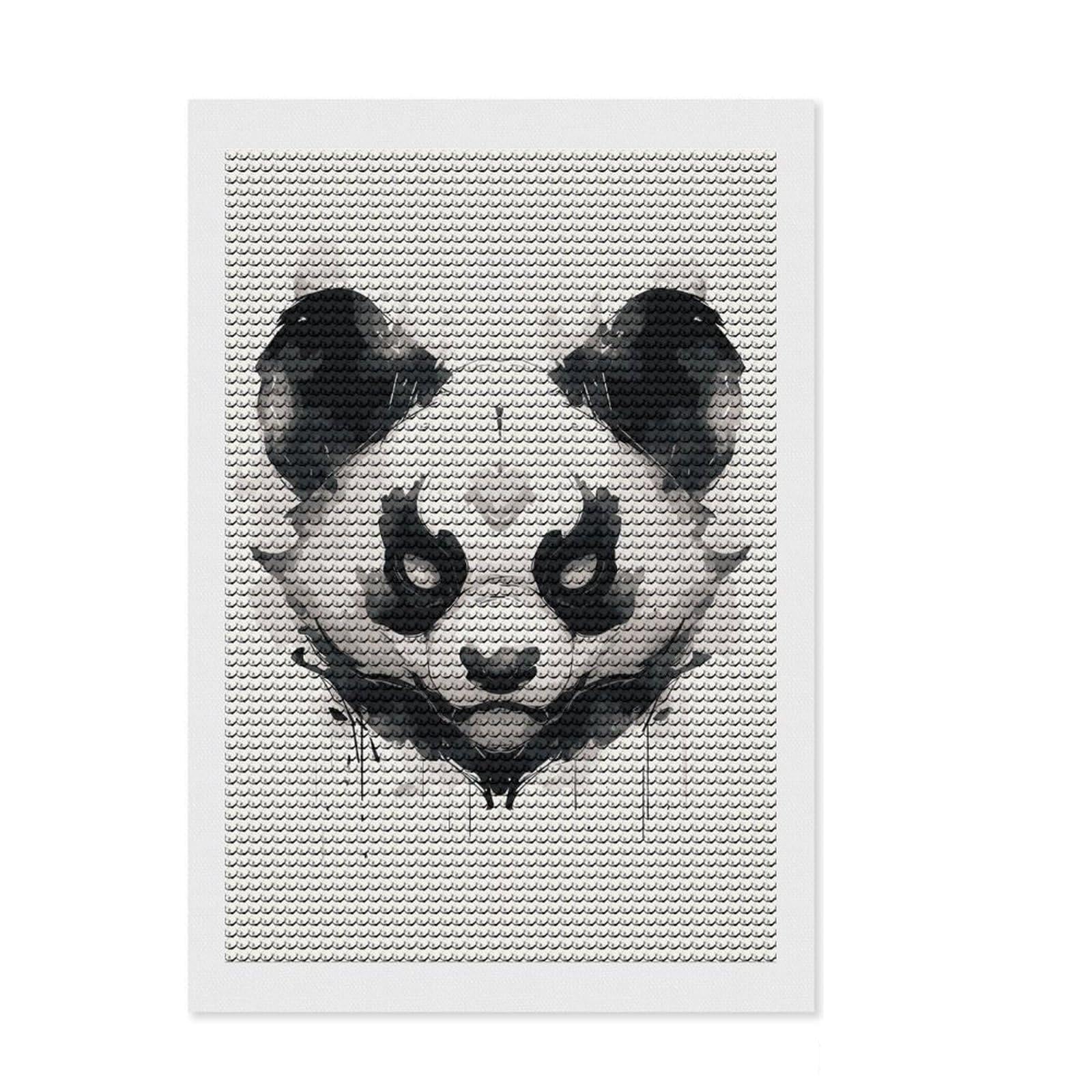 Junmoney Ink Wash Panda Mask Art Diamond Painting Kit 8"x12", for Family Craft Time, Easy Handmade Project, Home Wall Decor, Holiday Gift Idea