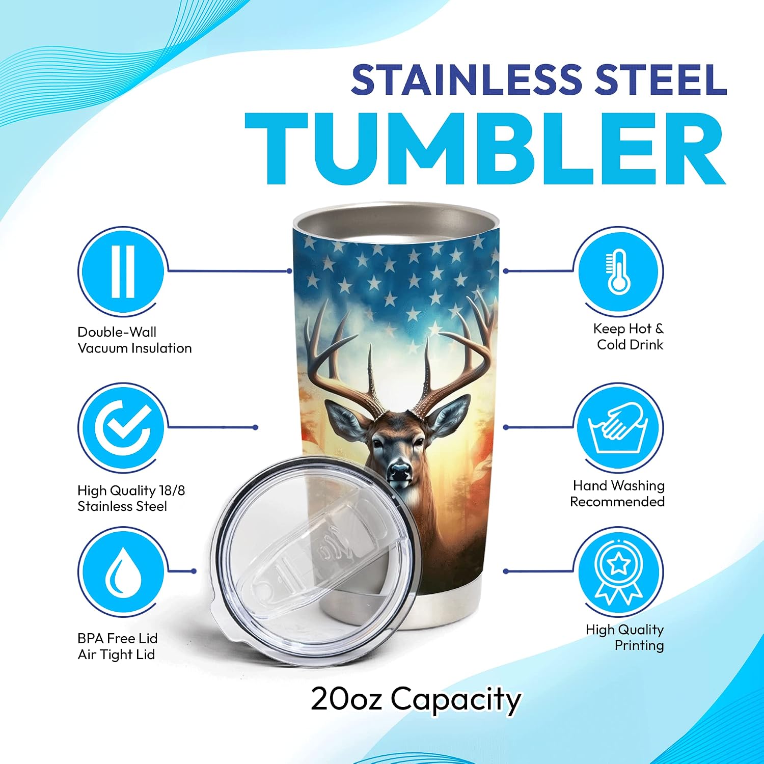 Hyturtle Personalized Hunting Gifts For Men - Deer Hunting Tumbler 20 Oz Travel Coffee Mug Stainless Steel - Fathers Day Hunting Gift For Dad, Him, Boy, Husband, Hunters On Birthday, Christmas