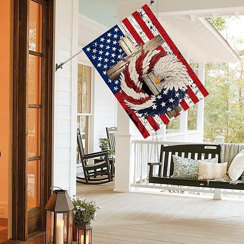 Miniatura 3 de AVOIN colorlife Bandera patriótica de estrellas y rayas de águila para casa 28 x 40 pulgadas doble cara exterior 4 de julio Día de los Caídos Día de
