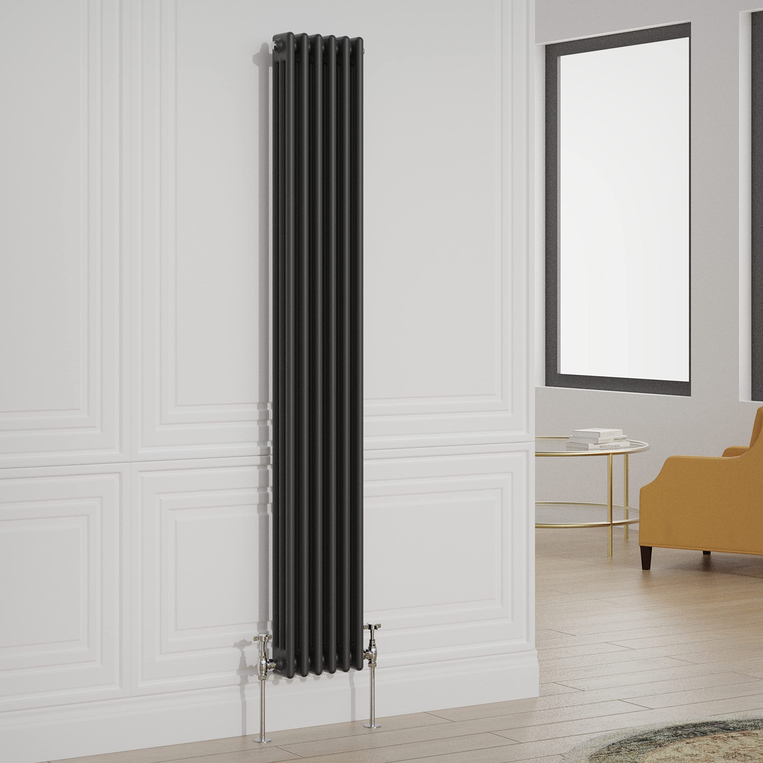 Warmehaus Traditional Radiator Triple Column Black Vertical Cast Iron Style Central Heating Tall Radiator - 1800x290mm โ image 1