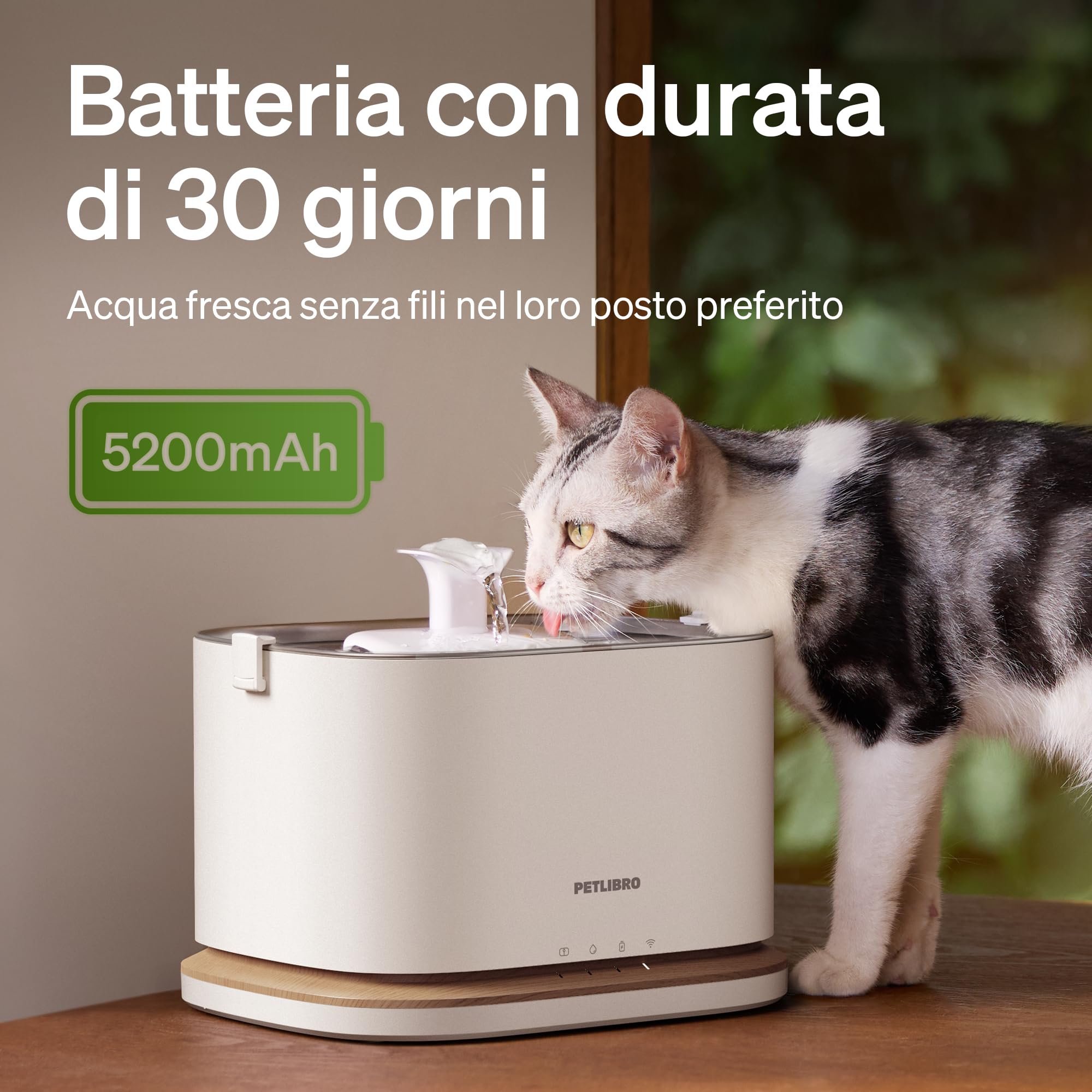 PETLIBRO Fontana per Gatti Upgrade, Senza Fili e a Batteria, Monitoraggio App 3L/101oz, Fontana Dockstream 2 con Vassoio in Acciaio Inossidabile, Dispenser d'Acqua per Cani WiFi 5GHz
