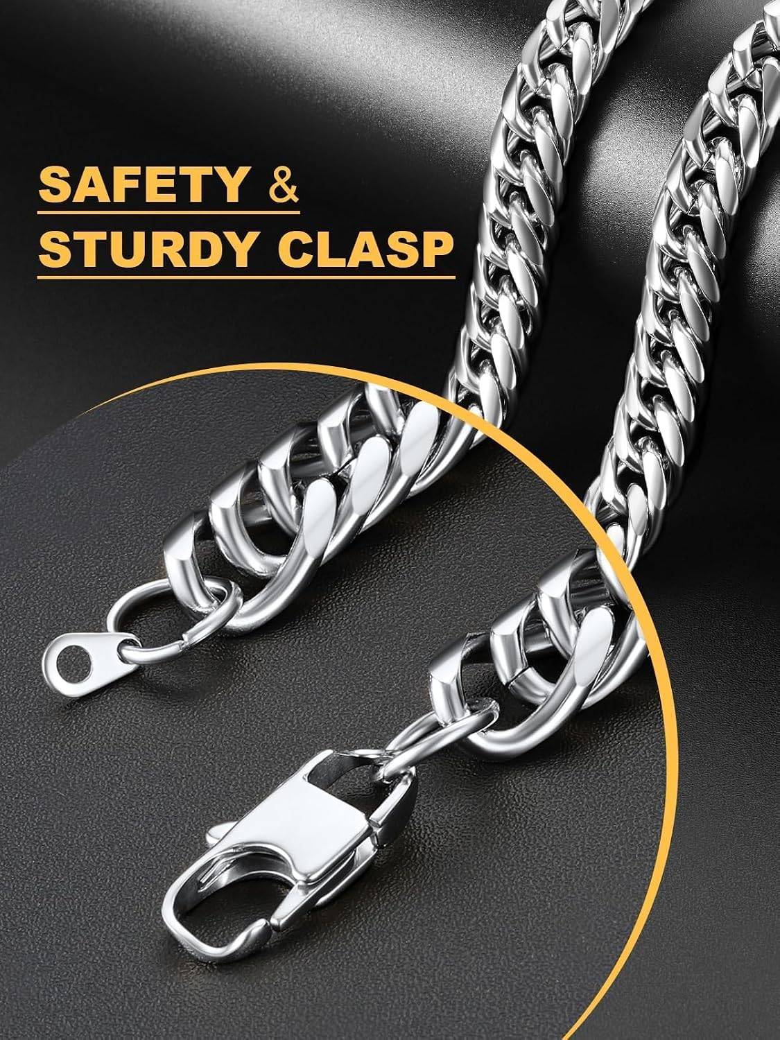 U7 Cuban Link Chain Necklace for Men, 12mm/9mm/6mm Miami Curb Chain, Stainless Steel/Black/18K Gold Plated, Hip Hop Jewelry, Heavy Duty Thick Chain Gift for Him, 18-36 Inch