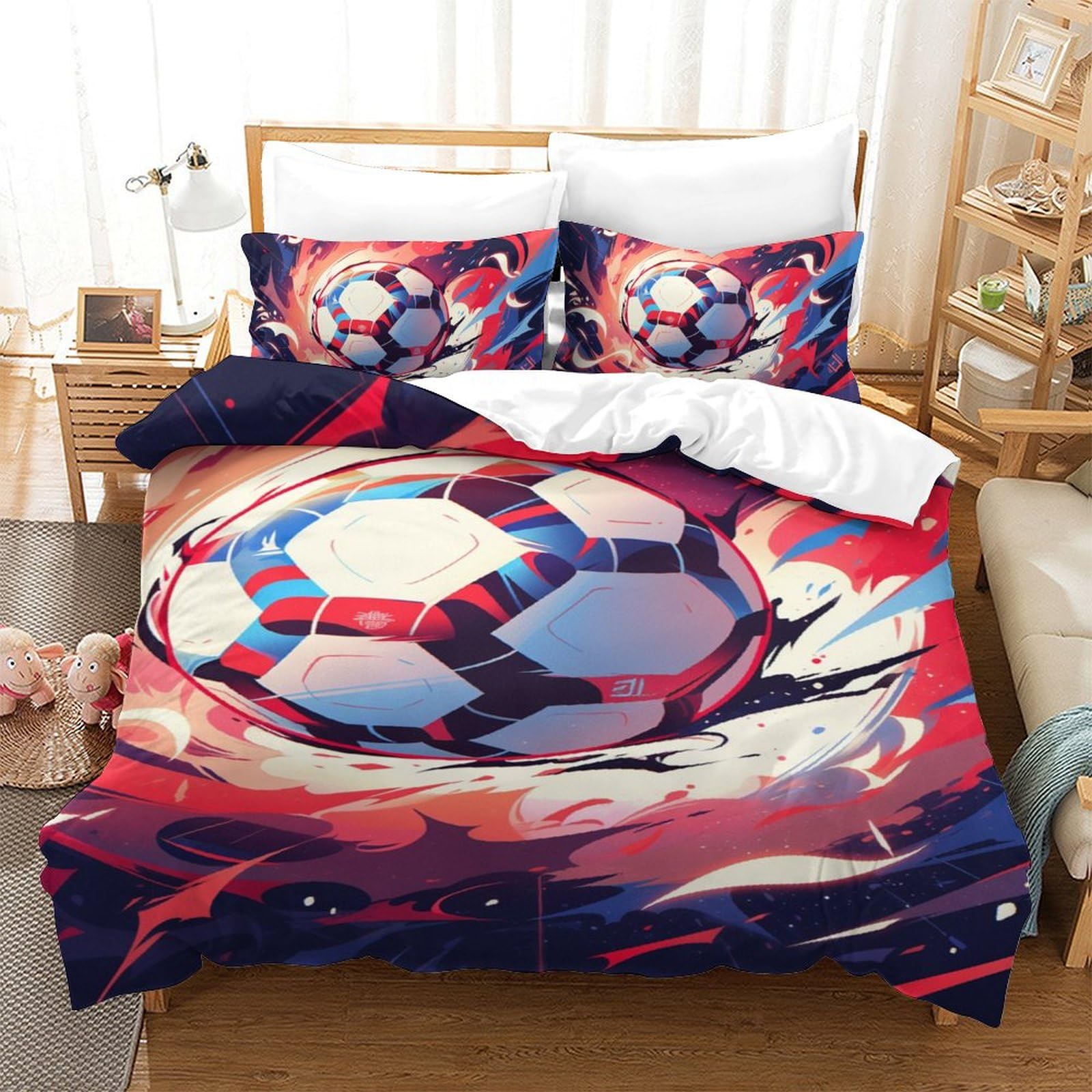 Linge de lit football 140x200 ado housse couette fermeture éclair