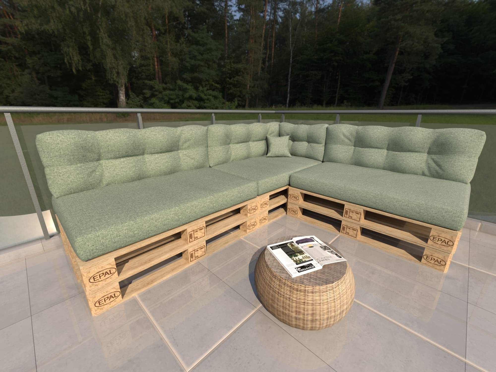 Set di Cuscini per Europallet 8 pezzi 120x80cm 120x40cm 60x40cm 40x40cm verde