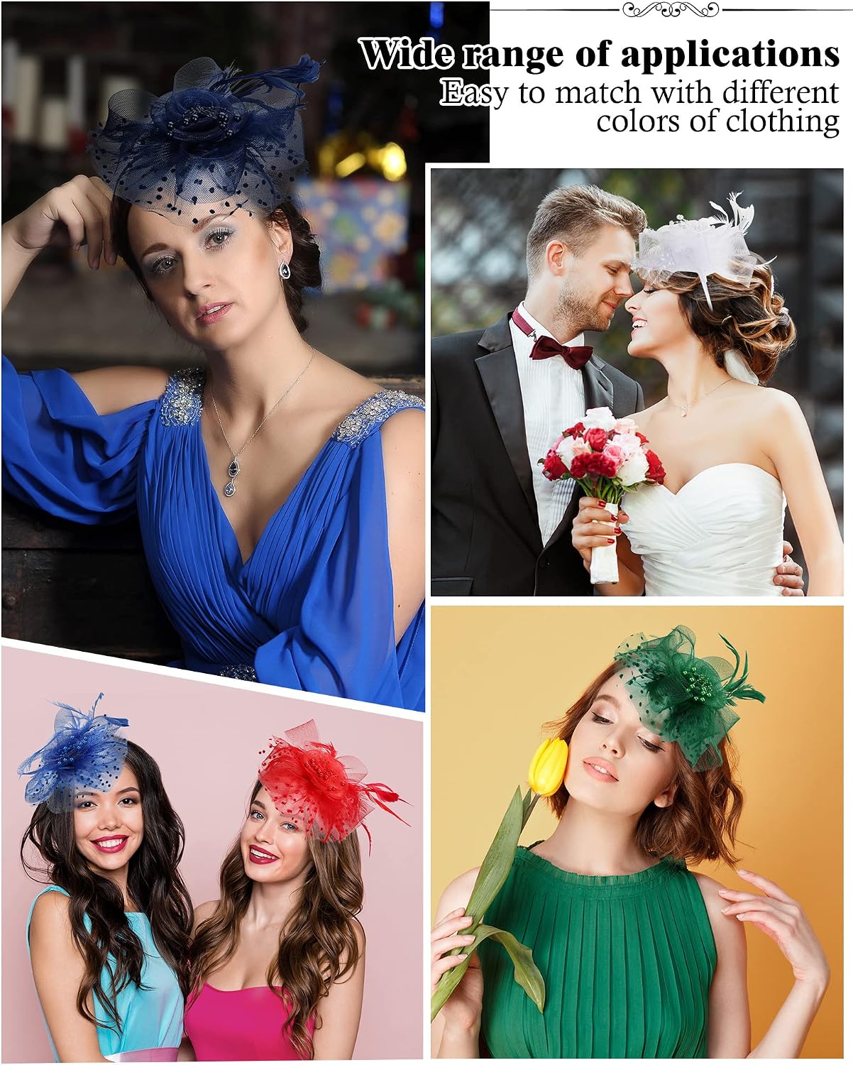 JaGely 6 Pcs Fascinators Hat Tea Party Headwear Mesh Ribbons Feather on a Headband and a Clip Flower Hat for Girl Women