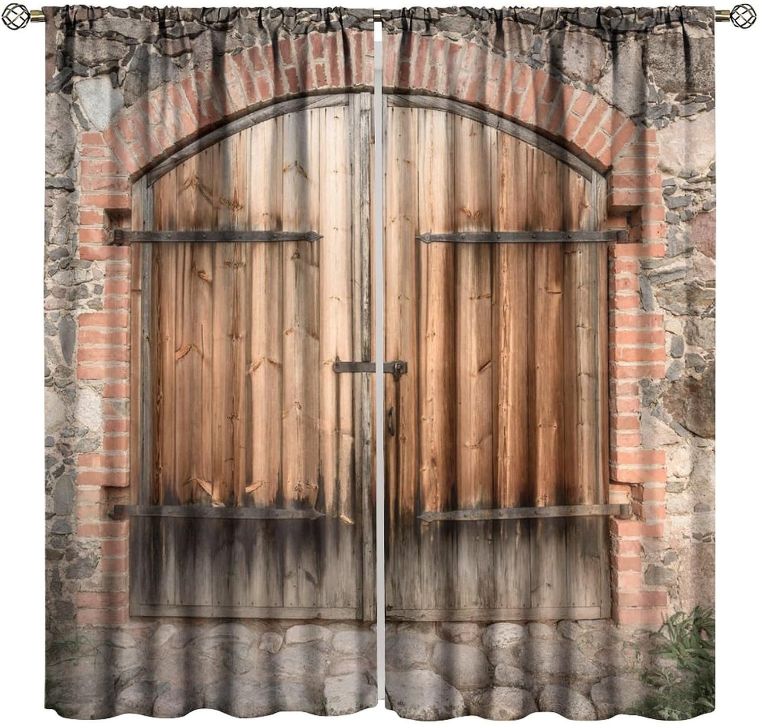 Rustic Wood Plank Blackout Curtains, Retro Farmhouse Wooden Print Vintage Window Treatments, for Living Room Bedroom. 84" W X 84" L