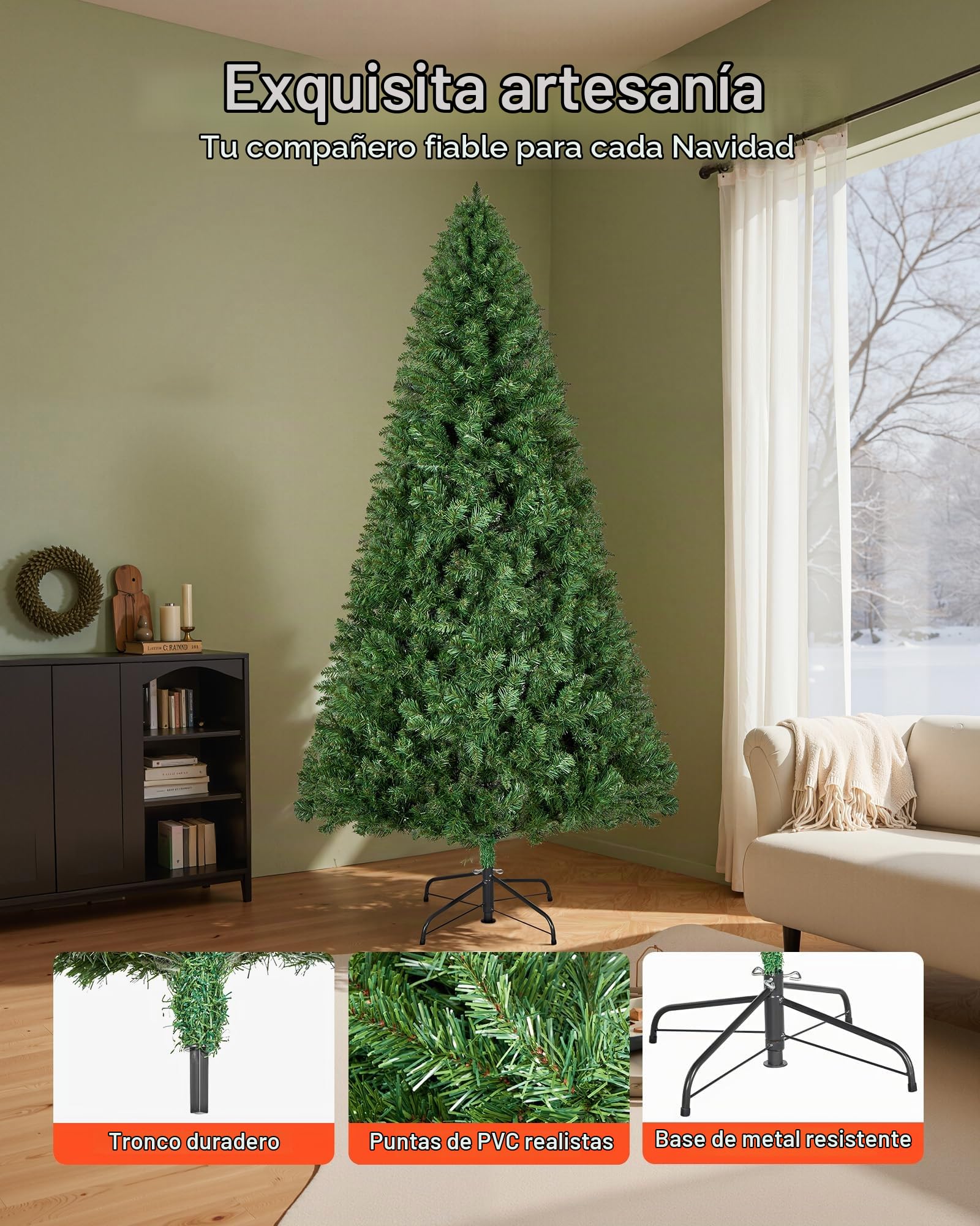 VEVOR Árbol de Navidad Artificial, Decoración de Interiores 180 cm con 1250 Ramas de PVC Ignífugo y Base de Metal, Ideal para Salón, Dormitorio, Centro Comercial, Parque y Oficina, Verde