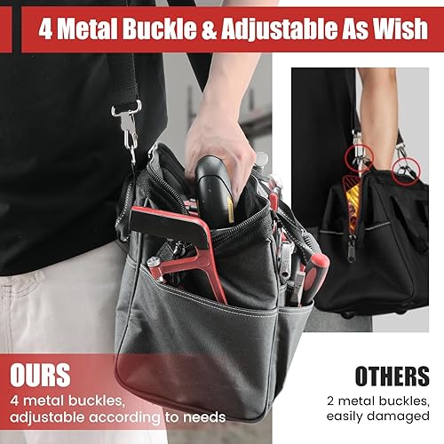 Miniatura 6 de HARDELL Bolsa de herramientas, organizador de caja de herramientas de 15 pulgadas para hombres, resistente, 18 bolsillos, cojinete de carga de 88