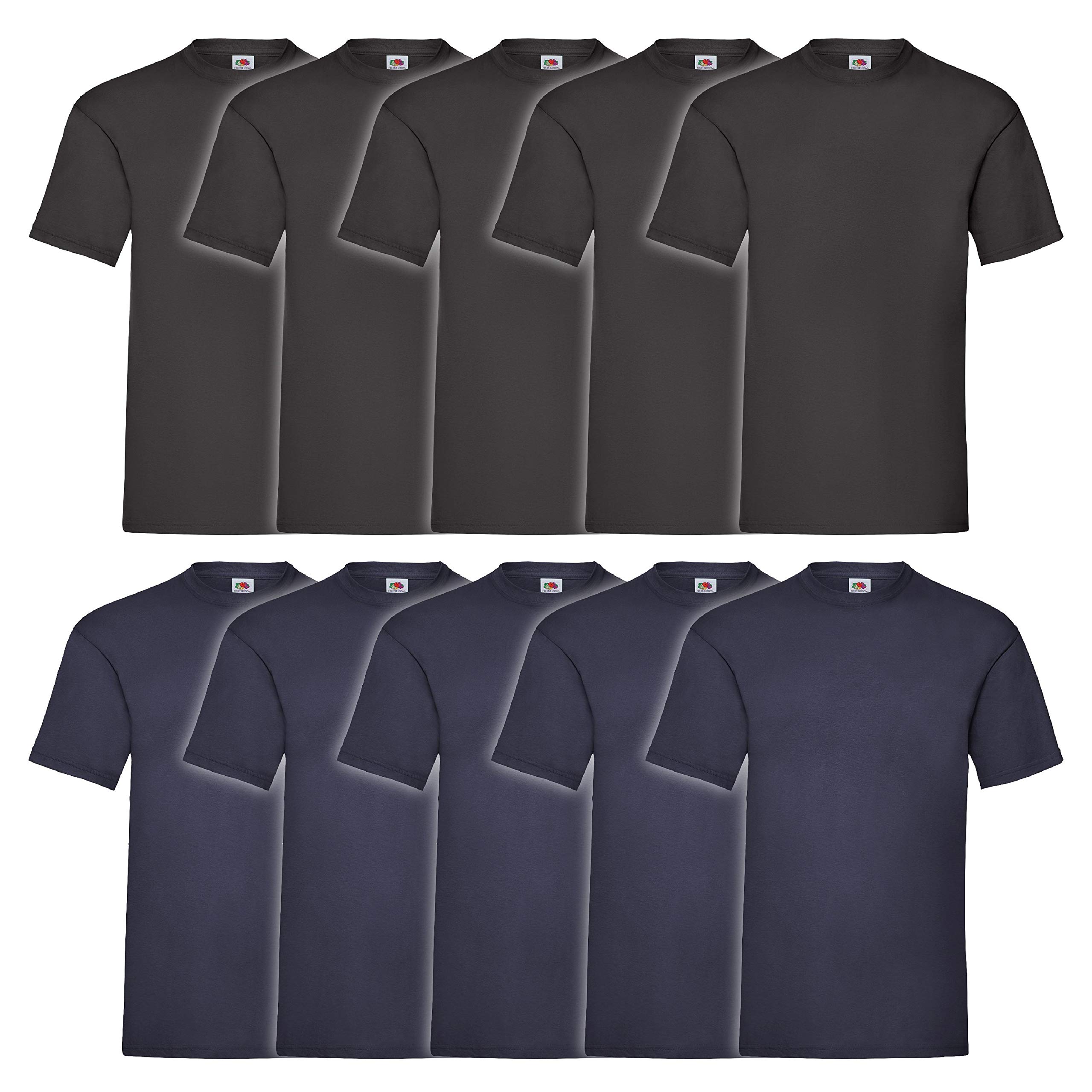 Fruit of the Loom Men's Valueweight Short Sleeve T Shirt, Black/Navy, XXL UK