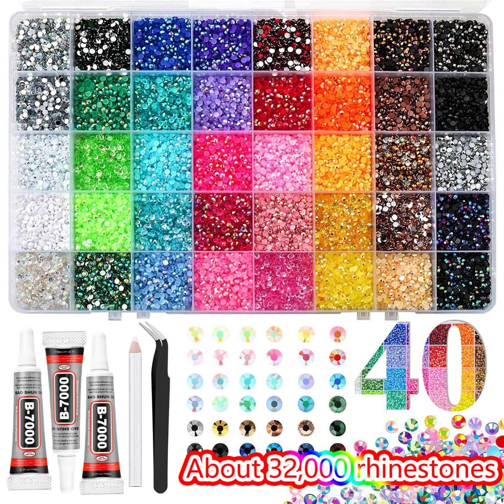 Kit Di Strass Piatti In Resina Mista Da 3 Mm, Strass In Cristallo Gelatinoso Con Colla, Penna, Pinzetta, Per Lavori Fai Da Te, Nail Art, Abbigliamento, Decorazioni Per Telefoni (40 colours)
