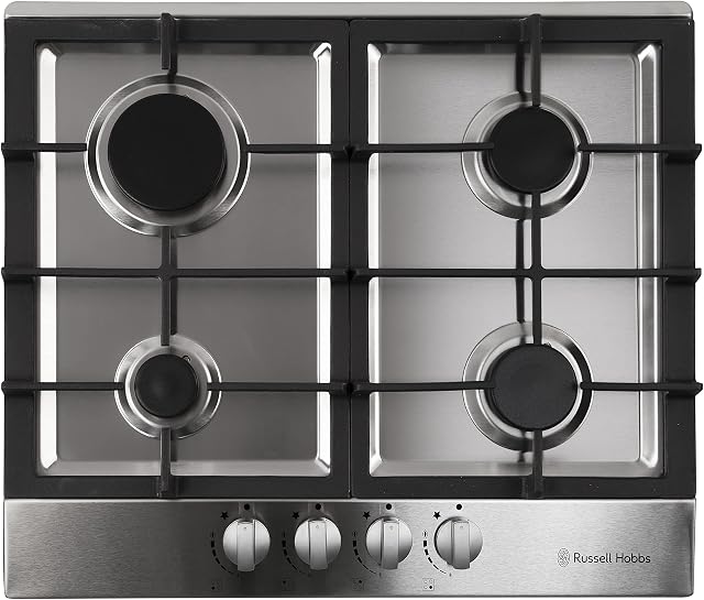 Russell Hobbs RH60GH402SS Stainless Steel 59cm Wide, 4 Burner Gas Hob, Free 2 Year Guarantee