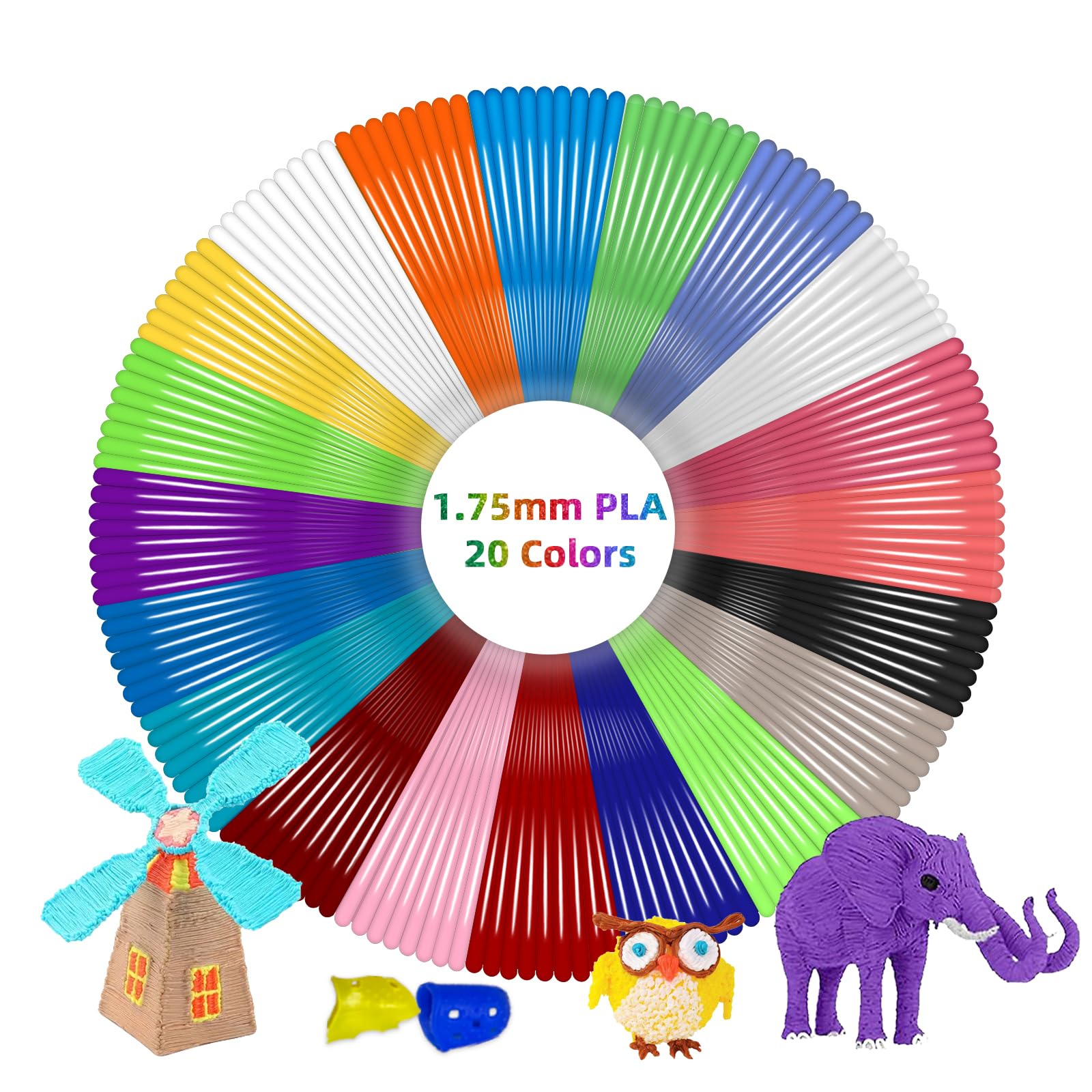 GEEETECH Filamento PLA para Bolígrafo 3D, Filamentos lapiz 3d, 20 Colores Lapiz 3D 1,75mm Filamento, 3D Pluma Filament, Recargas Boli 3D Utilizado con MYNT3D, SCRIB3D, Saywe de Impresión 3D