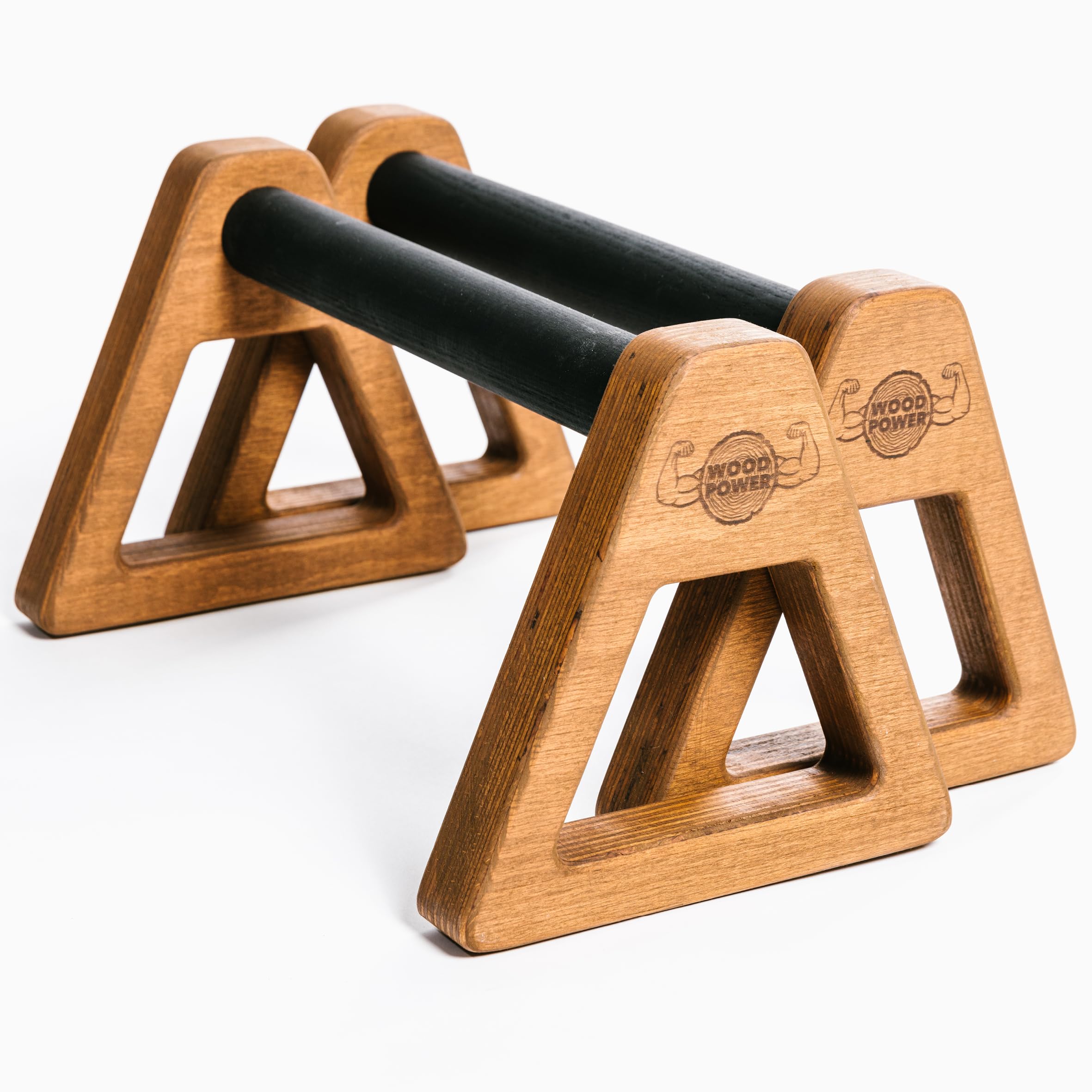 WOODPOWER® PowerBars Holz-Parallettes für Liegestütze, Liegestützgriffe Holz, Handstände, Yoga & Calisthenics, rutschfest, für Indoor & Outdoor, gelenkschonend, Körpergewichtstraining