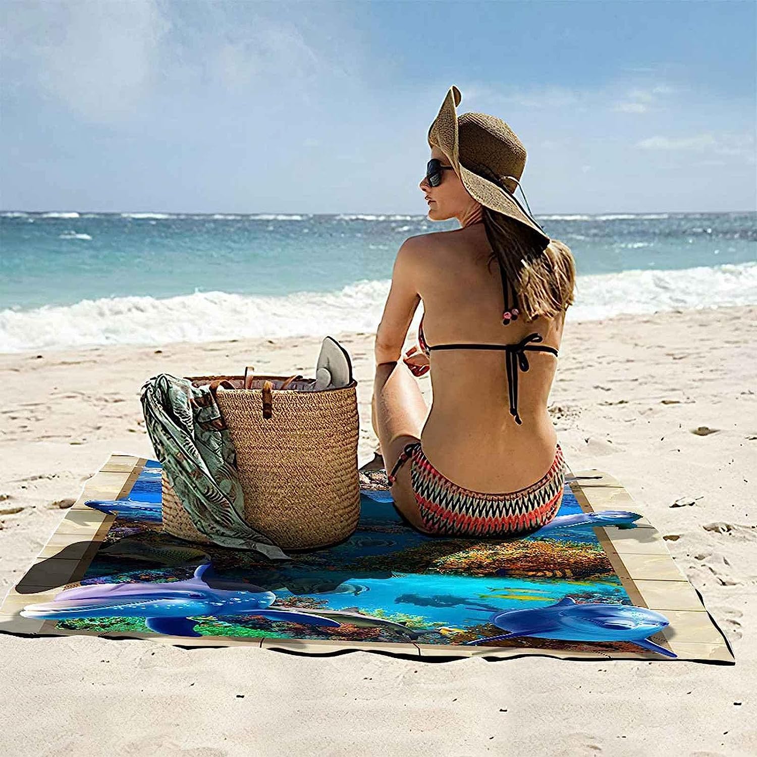 Badetuch XXL 150 X 200 cm, Mikrofaser Schnelltrocknend Strandtuch 3D Blaue Meerestiere Strandhandtuch Sauna Badehandtuch Yoga Handtuch Strandtücher Strandlaken Duschtuch Duschhandtuch -3B6L