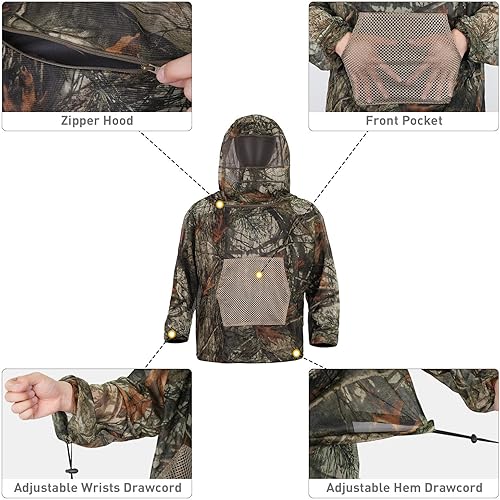 Vista 4 de LOOGU Conjuntos de mosquitos, pantalones de red y capucha de malla ultrafina, con pesca, senderismo, camping y jardinería Loogu Super Tree Camo