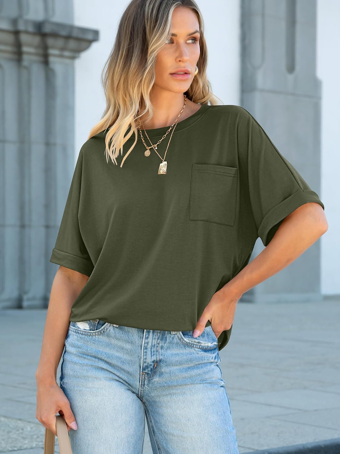 ANRABESS Women Oversized T Shirts Short Sleeve Summer Casual Loose Top Basic Tee with Pocket - Image 5