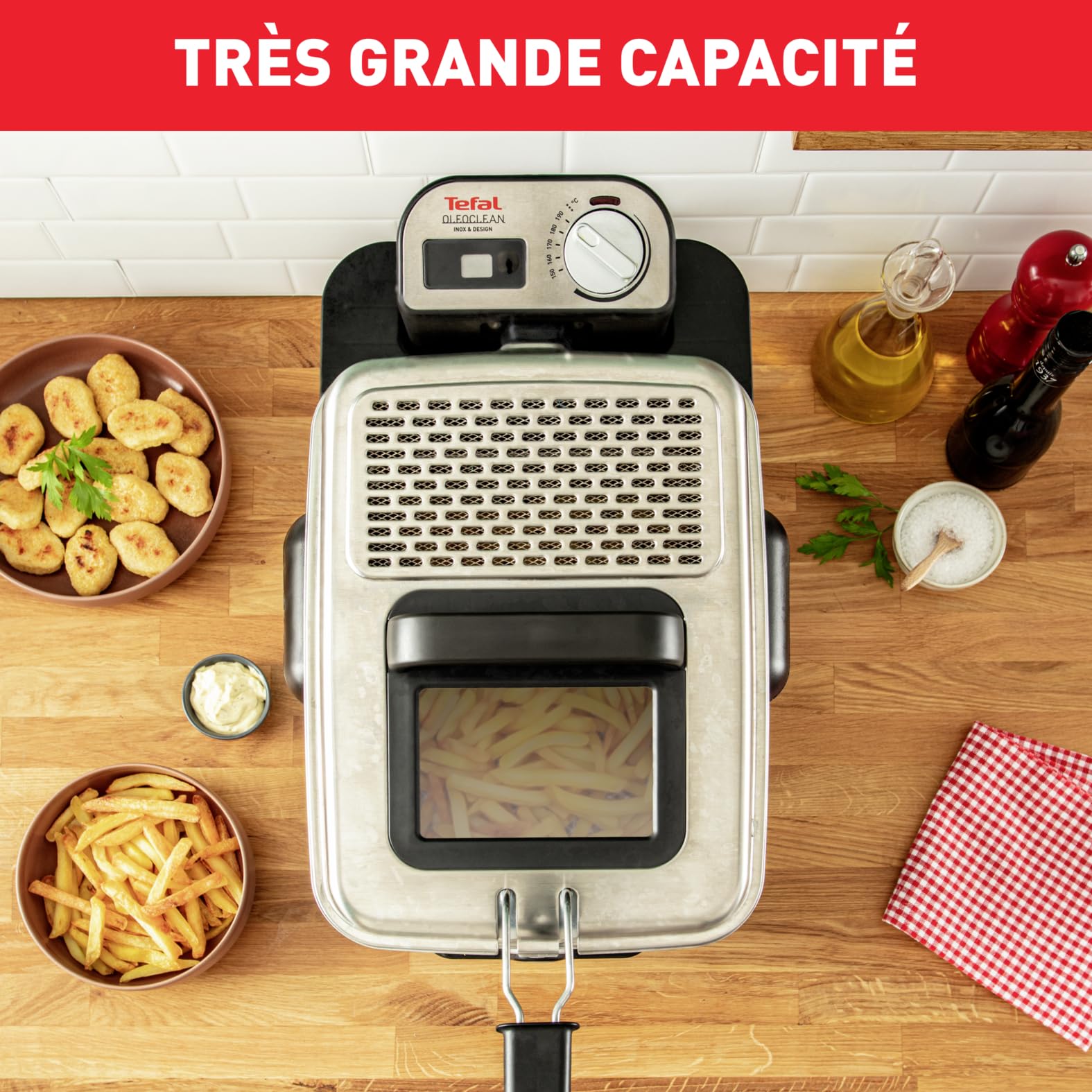 Tefal Oleo Clean Friteuse semi-professionnelle 3,5 L, 2300 W, Jusqu'à 6 pers, Filtration automatique de l'huile, Minuteur digital, Hublot de contrôle, Thermostat, Boite de stockage d'huile FR804015
