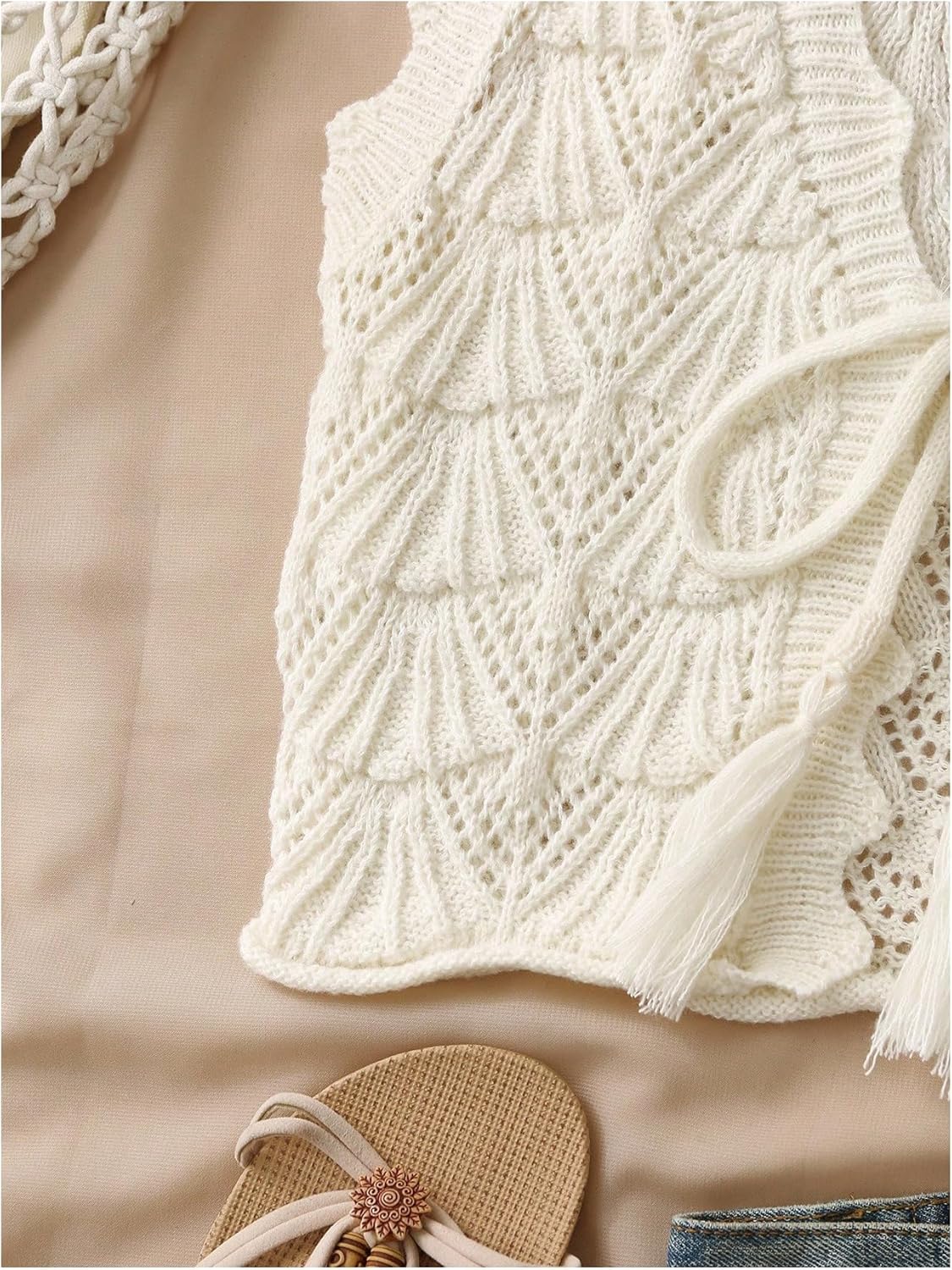 Verdusa Women's Crochet Sweater Vest Vacation Bow Tie Sleeveless Knit Tops - Image 5