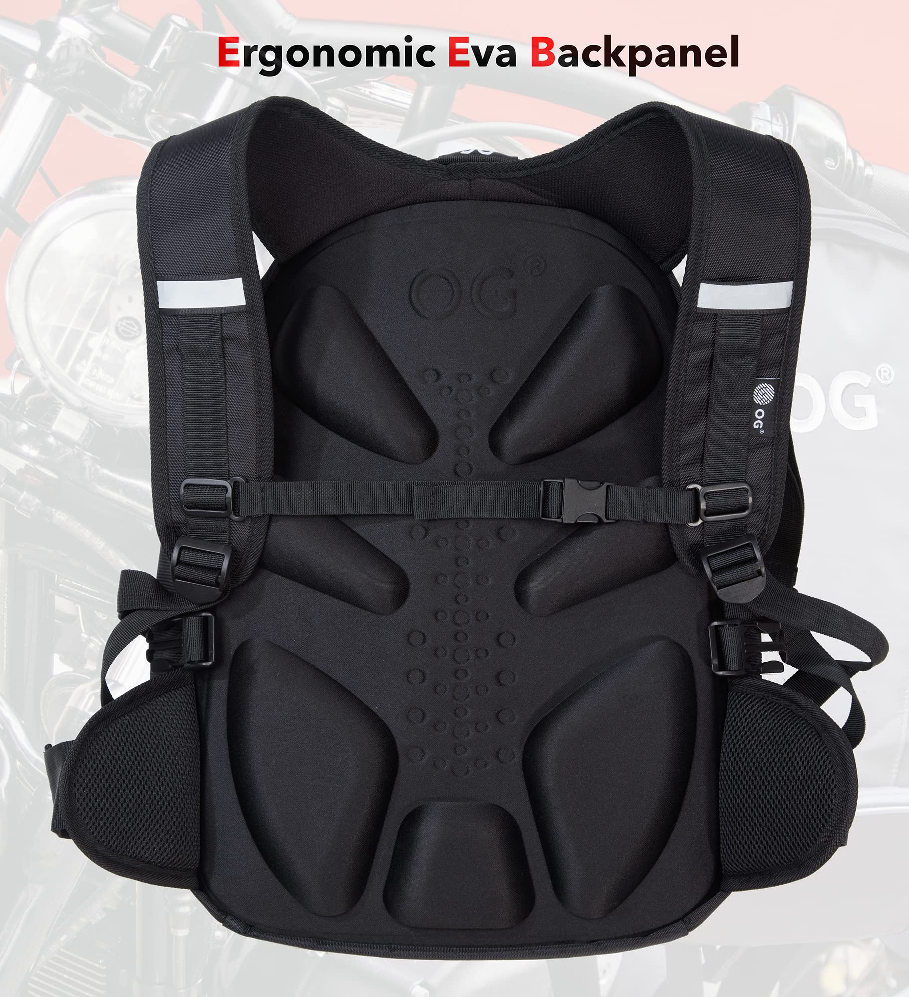 OG Online&Go Mochila Moto Negra de 24-34L, Correa Casco Moto, Mochila Impermeable, Portátil, Camping, Senderismo, Trekking, Montaña, Ciclismo, Viaje, Gimnasio, Reflectante