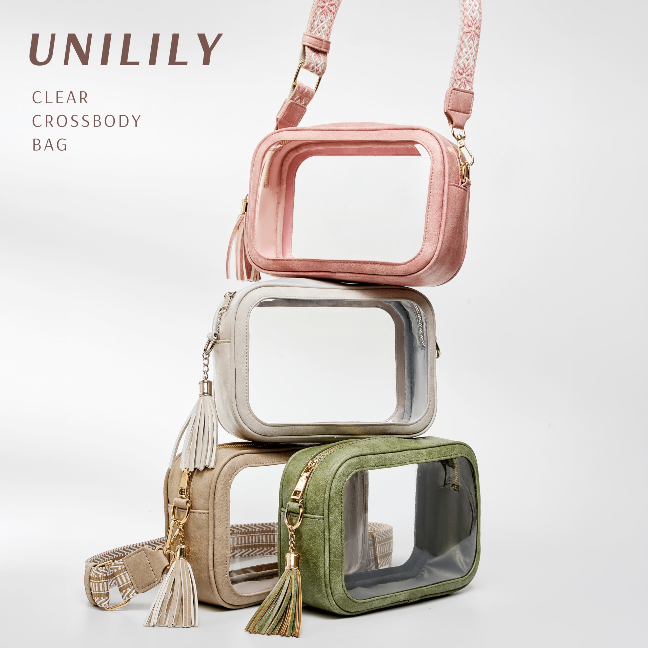 Unilily Transparente Tasche für Stadionveranstaltungen, durchsichtige Geldbörse, Stadion-zugelassen, Crossbody-Tasche für Konzerte, Sport, Festivals, Veranstaltungen, Damen