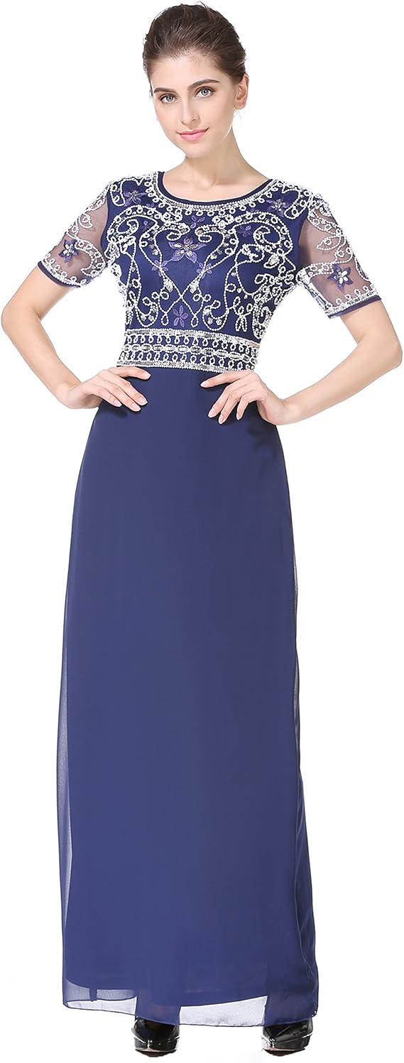 MANER Women Chiffon Beaded Embroidered Sequin Long Gowns