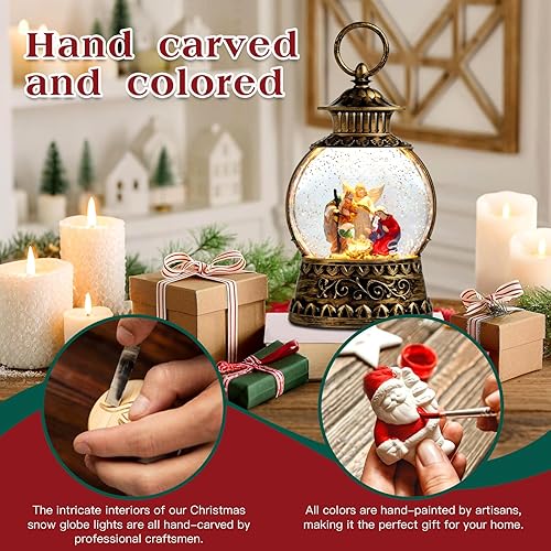 Miniatura 128 de Globo de nieve de muñeco de nieve de Navidad, linterna musical de muñeco de nieve con temporizador de 6 horas forrado por USB, funciona