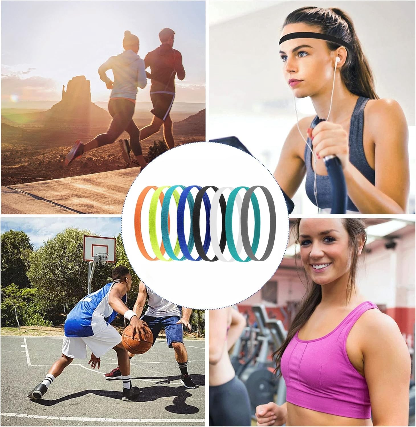 Flintronic Sport hoofdband voor mannen en vrouwen, 2 stuks, elastisch, antislip, vochtbestendig, sport, haarband, uniseks, voor fitness, haarband voor skiën, hardlopen, yoga, fitnessstudio, fietsen, hardlopen, basketbal