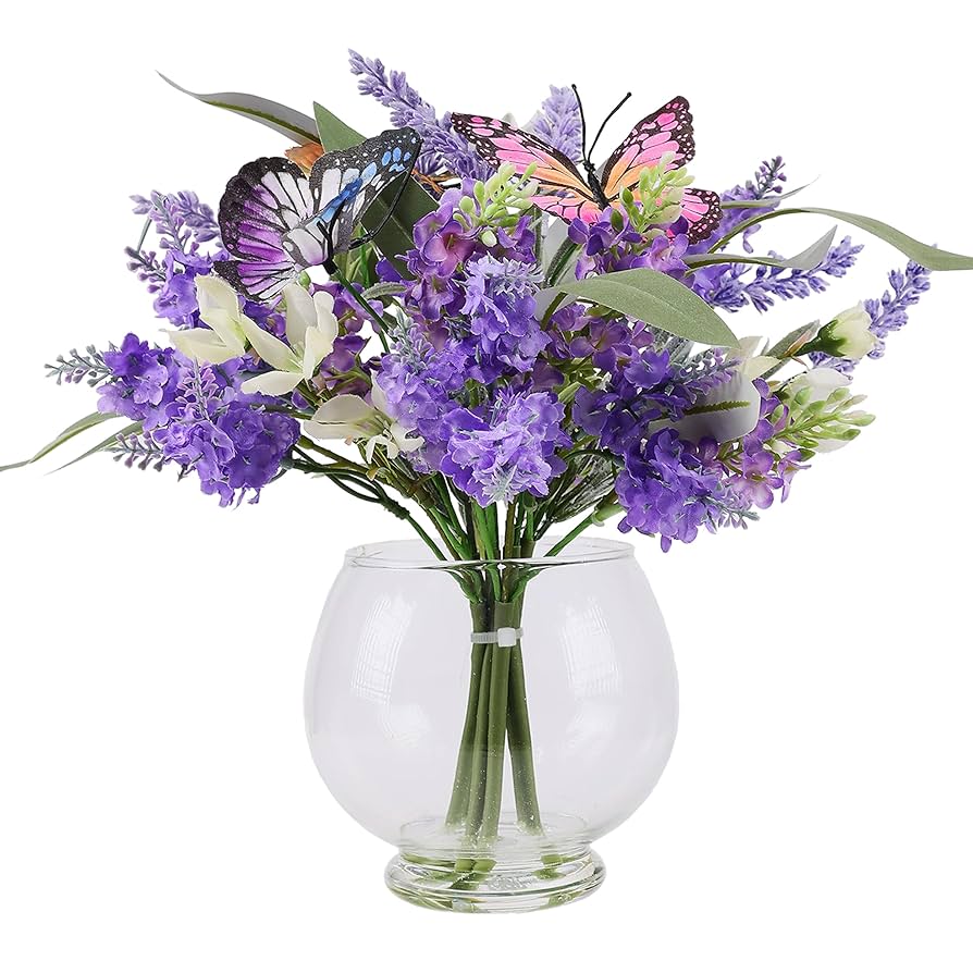 Amazon｜Jusdreen 人工ラベンダーブーケ ガラスの花瓶 カラフル