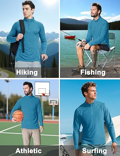 Miniatura 4 de CRYSULLY Camiseta de manga larga con cremallera de 14 para hombre, con protección solar, UPF 50+, camiseta ligera para correr