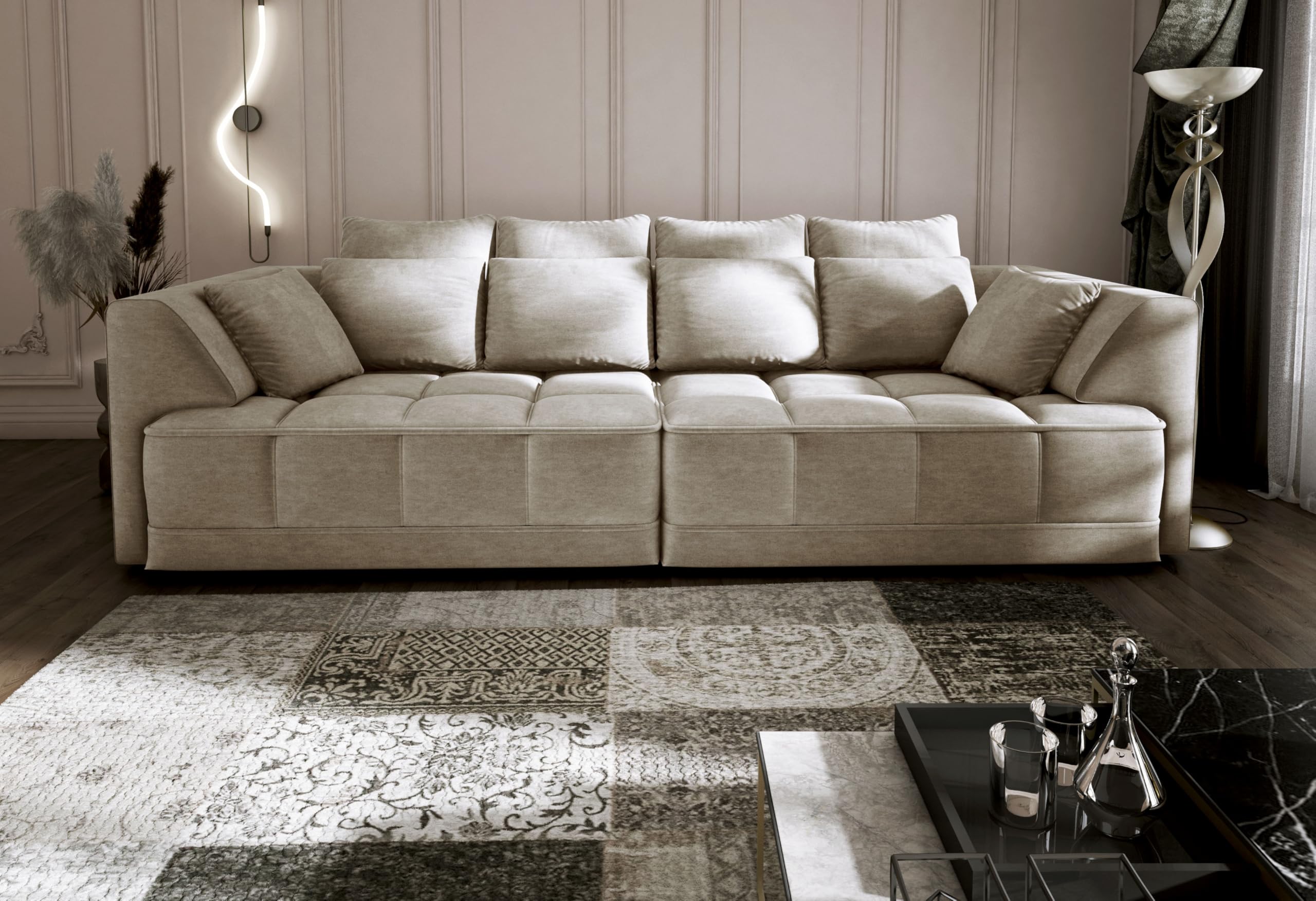 Big Sofa Tiga XXL, Schlafsofa, Couch, Schlafcouch mit Schlaffunktion 302 cm Breit (Cloud 3)