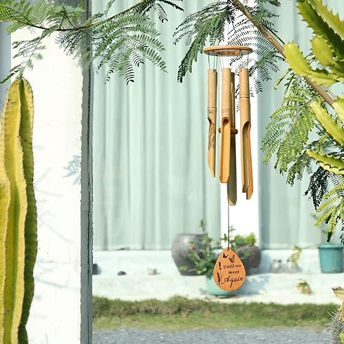 Miniatura 5 de Campanillas de viento de bambú Afirst, campanillas de viento de madera de 37.5" para exteriores, regalo conmemorativo de condolencia por la pérdida