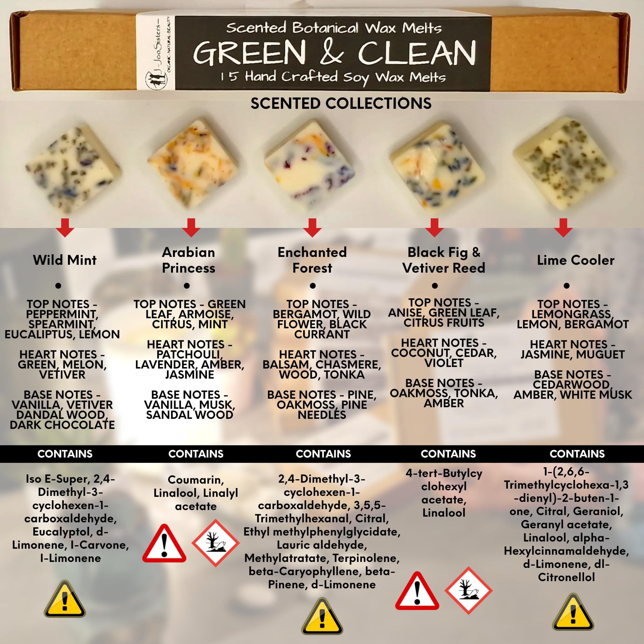 Green & Clean, Highly Scented Botanical Wax Melts Collections (15 x 13.5g Hand Crafted), Vegan Friendly & Cruelty Free - Image 3