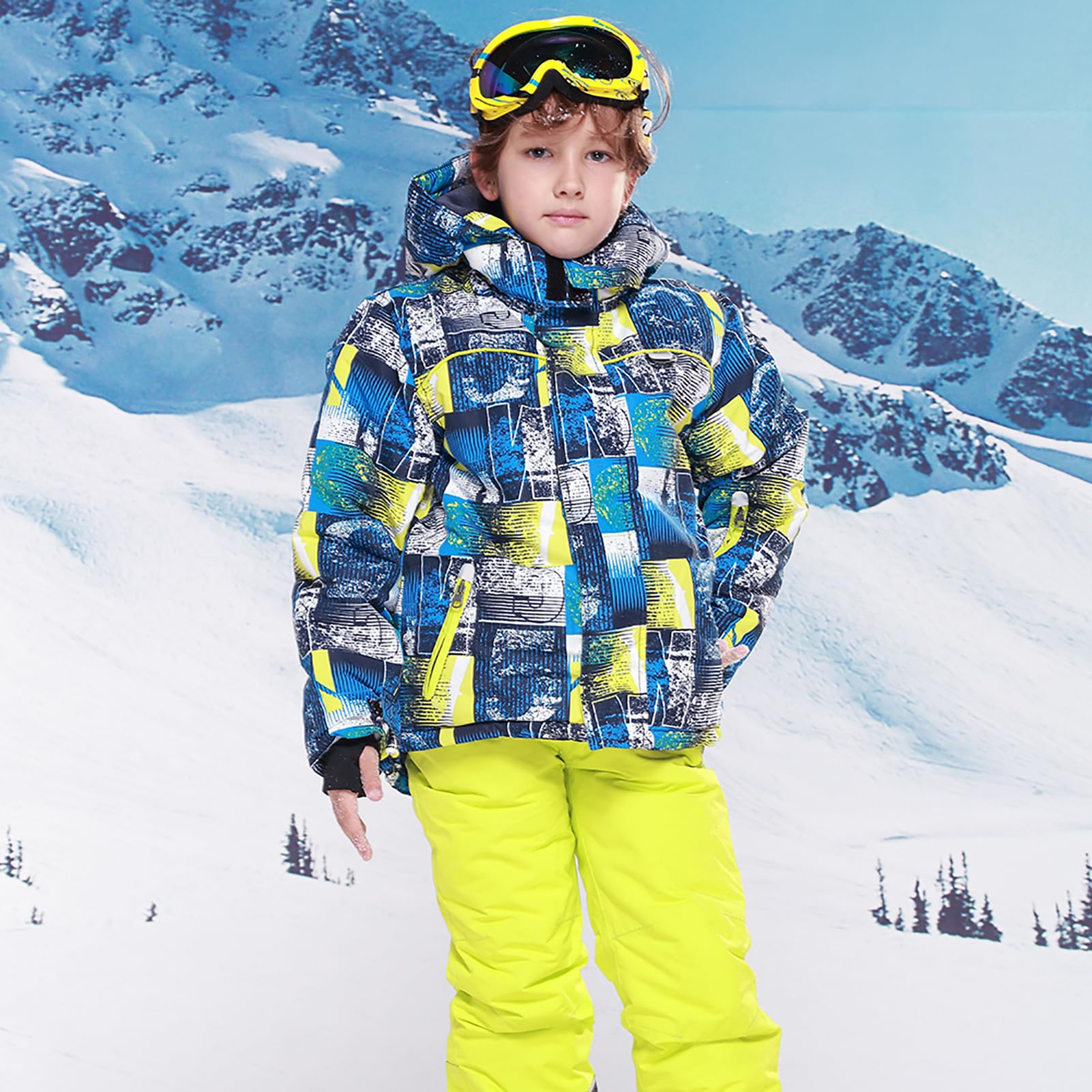 Tuta da Sci Ragazzi e Ragazze Tuta de Neve 2 Pezzi Giacca + Pantaloni Tute de Neve Invernale Antivento Impermeabile