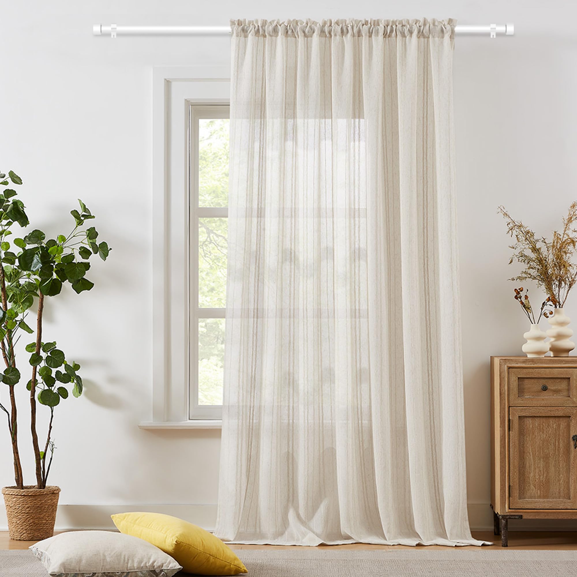 Bastone per Tende 63-183cm, 16mm Bianco Asta per Tende con Terminali e Supporti, Asta per Tende Estensibile per Camera da letto, Soggiorno, Cucina