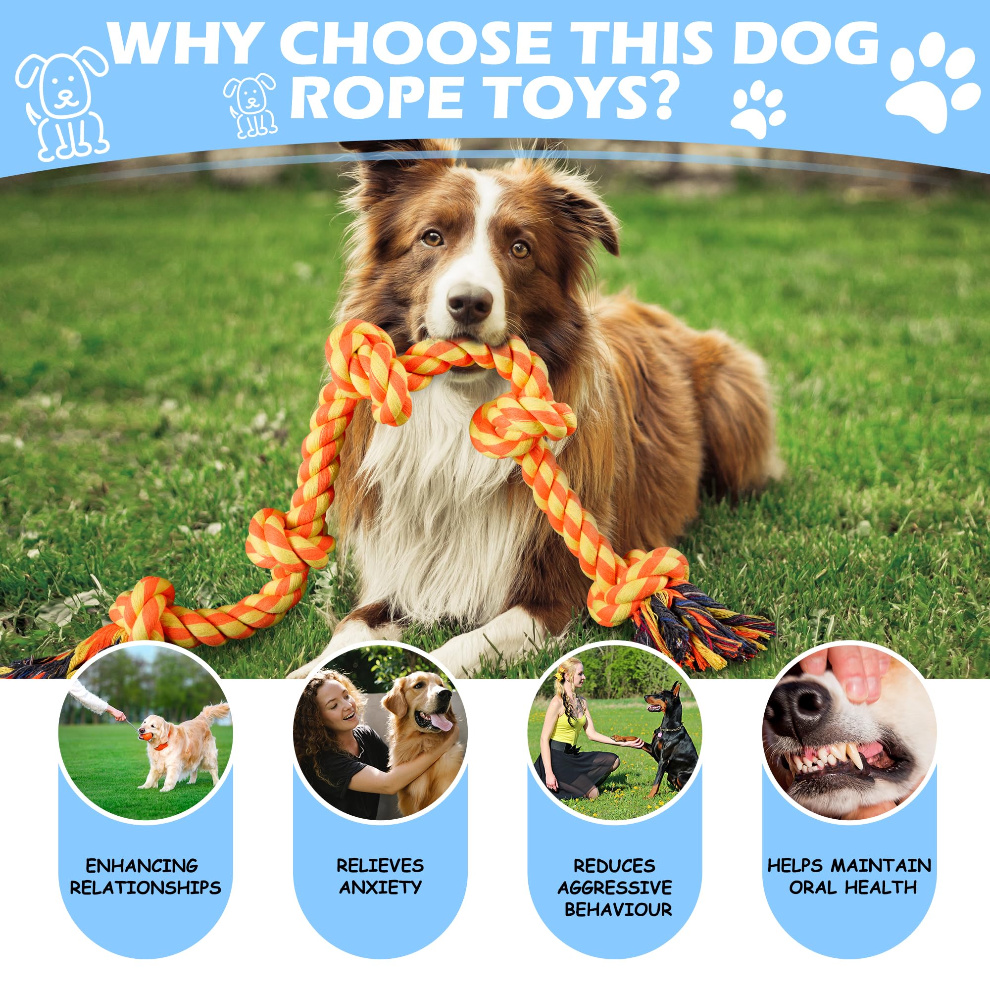 Aitmexcn Dog Rope Toys for Large Medium Dog Chewers, Rope Indestructible Dog Chew Toys, 37 Inch 5 Knots Tough Dog Tug Toy for Teeth Cleaning, Tug of War-Orange - Image 3