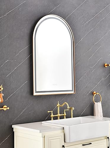 Miniatura 2 de 39 pulgadas de ancho x 26 pulgadas de alto, espejo LED rectangular de gran tamaño con marco de oro rosa, antiniebla, regulable, para montaje en