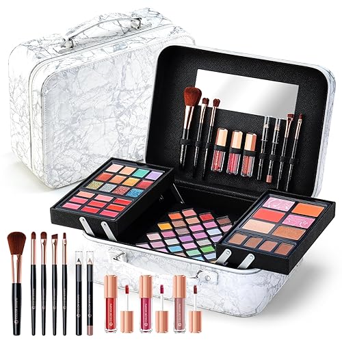 Kit de maquillaje para mujeres, todo en uno, set de regalo de maquillaje para niñas en estuche de cosméticos (blanco) con espejo, kit cosmético