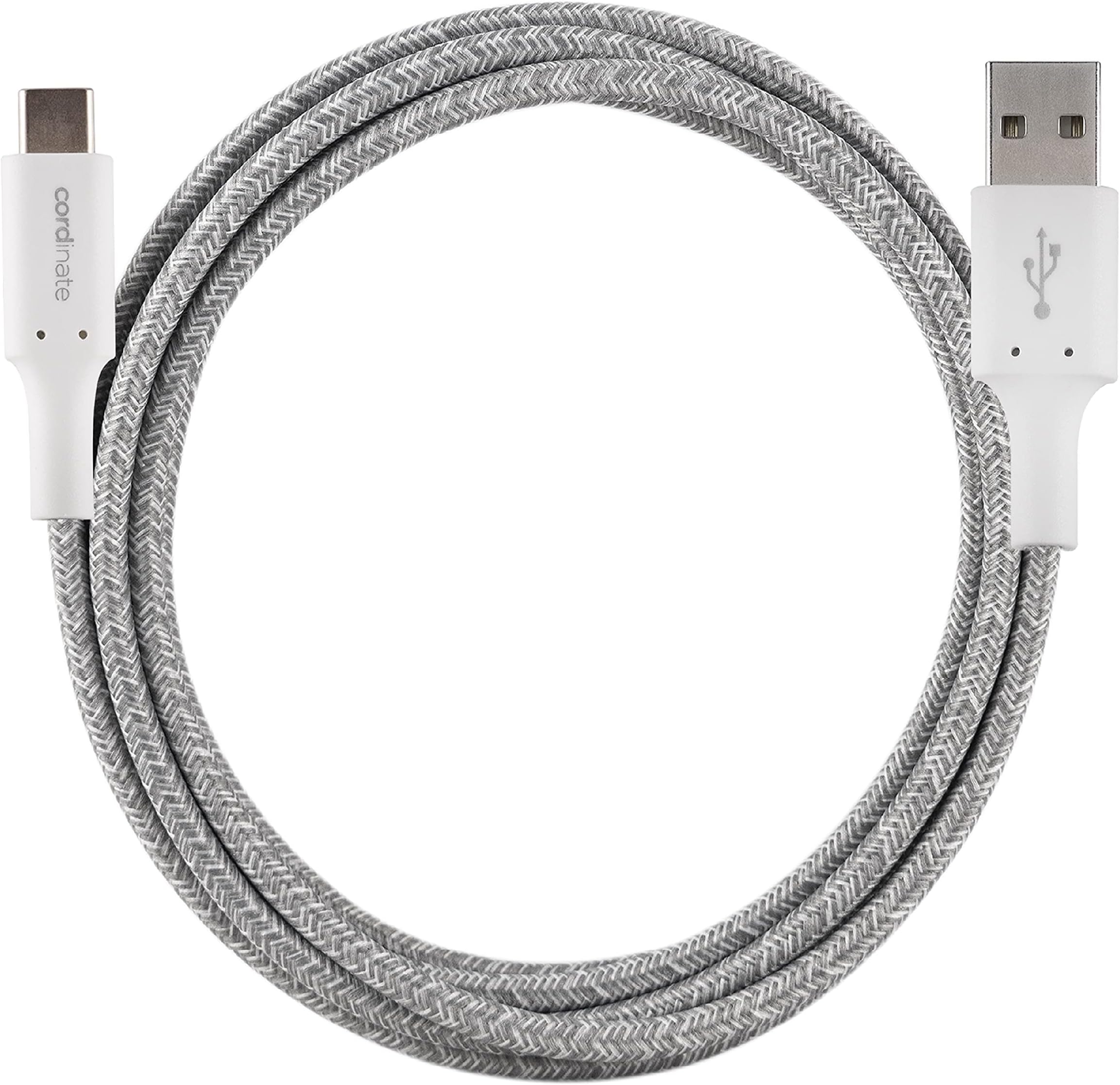 Cordinate USB-A to USB-C Braided Cable, Fast Charging, Durable, Compatible with iPad Pro, MacBook Pro, Samsung Galaxy S21/S10/S9/Plus, Google Pixel 5/C/3/2/XL, White/Gray, 1pk, 58652