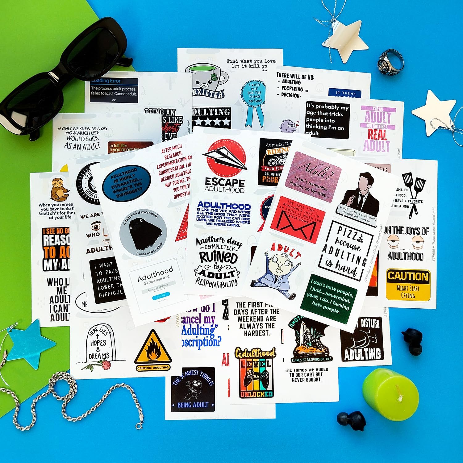 BulbaCraft 100Pcs Funny Adulting Stickers, Adulting is Hard Stickers, Funny Decals for Adults, Adult Reward Decals, Gifts for Women & Men
