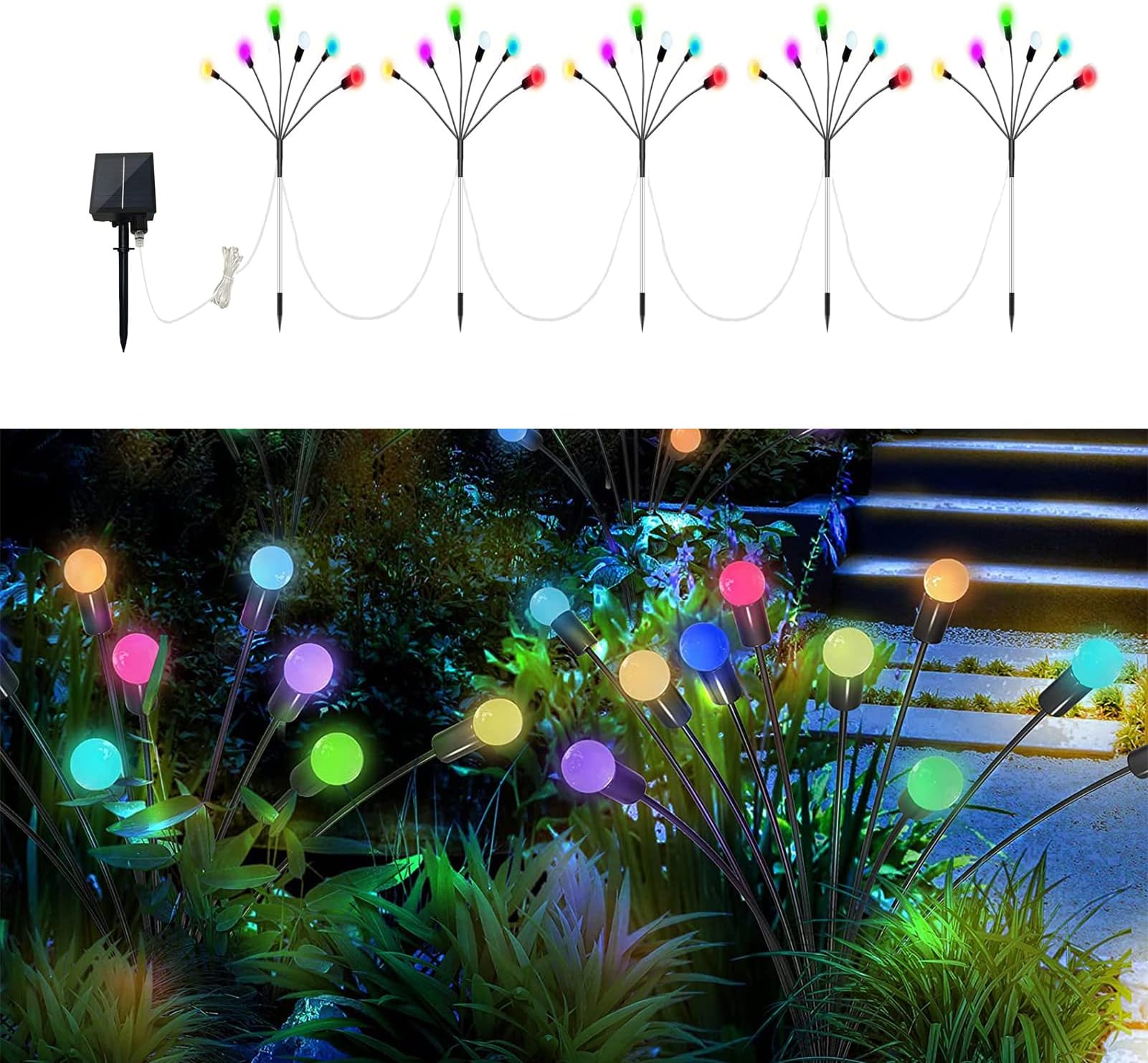 5 Pack Solar Firefly Lights Outdoor Waterproof,Solar Starburst Swaying Lights,2 Modes,30-LED Solar Garden Lights,Christmas Decorative Stake Pathway Lights Landscape Lights (Multicolour)