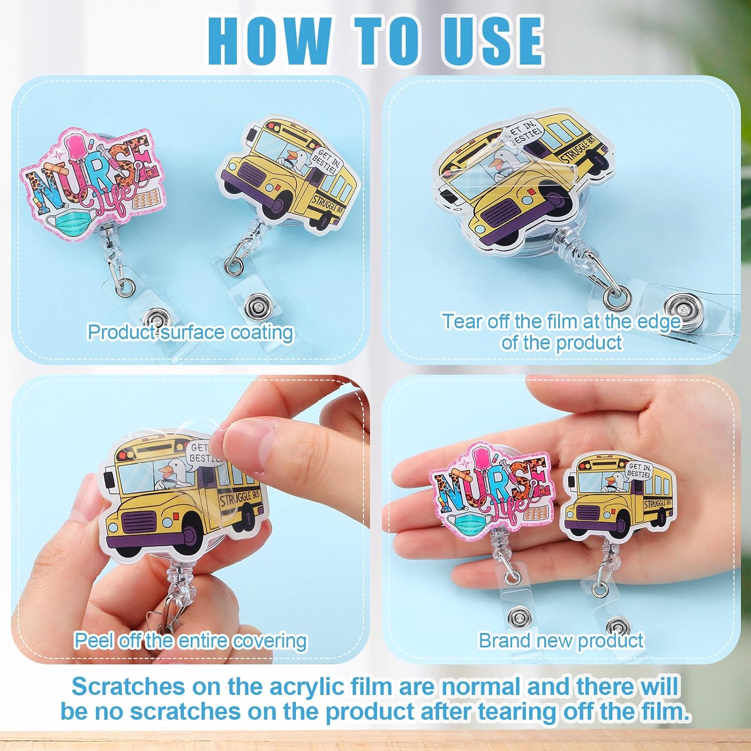 Feifeiya 24 Pcs Funny Badge Reel Nurse Cute Retractable Name ID Clip Badge Holder for Doctor Student Medical Assistant Coworker Work Accessories Bulk Gifts(Nuse Style)