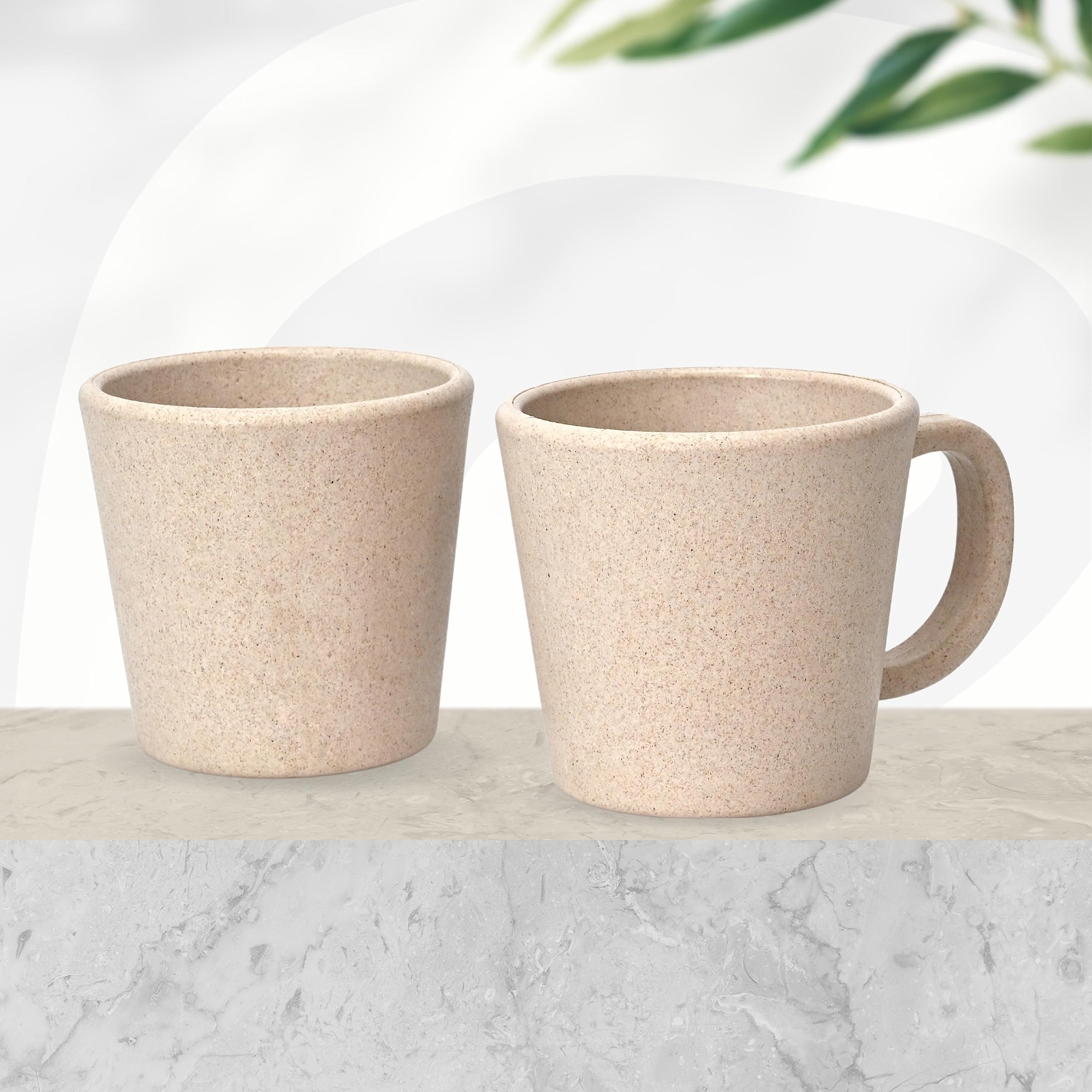 eha Set of 2 Earth-Friendly Majestic Coffee Mug |375 ml|Made with Rice Husk & Bamboo Fibers|Microwave Safe|Hot & Cold Coffee Cup, Milk & Tea Cup |Matte Finish mugs for coffee | Sane Castle