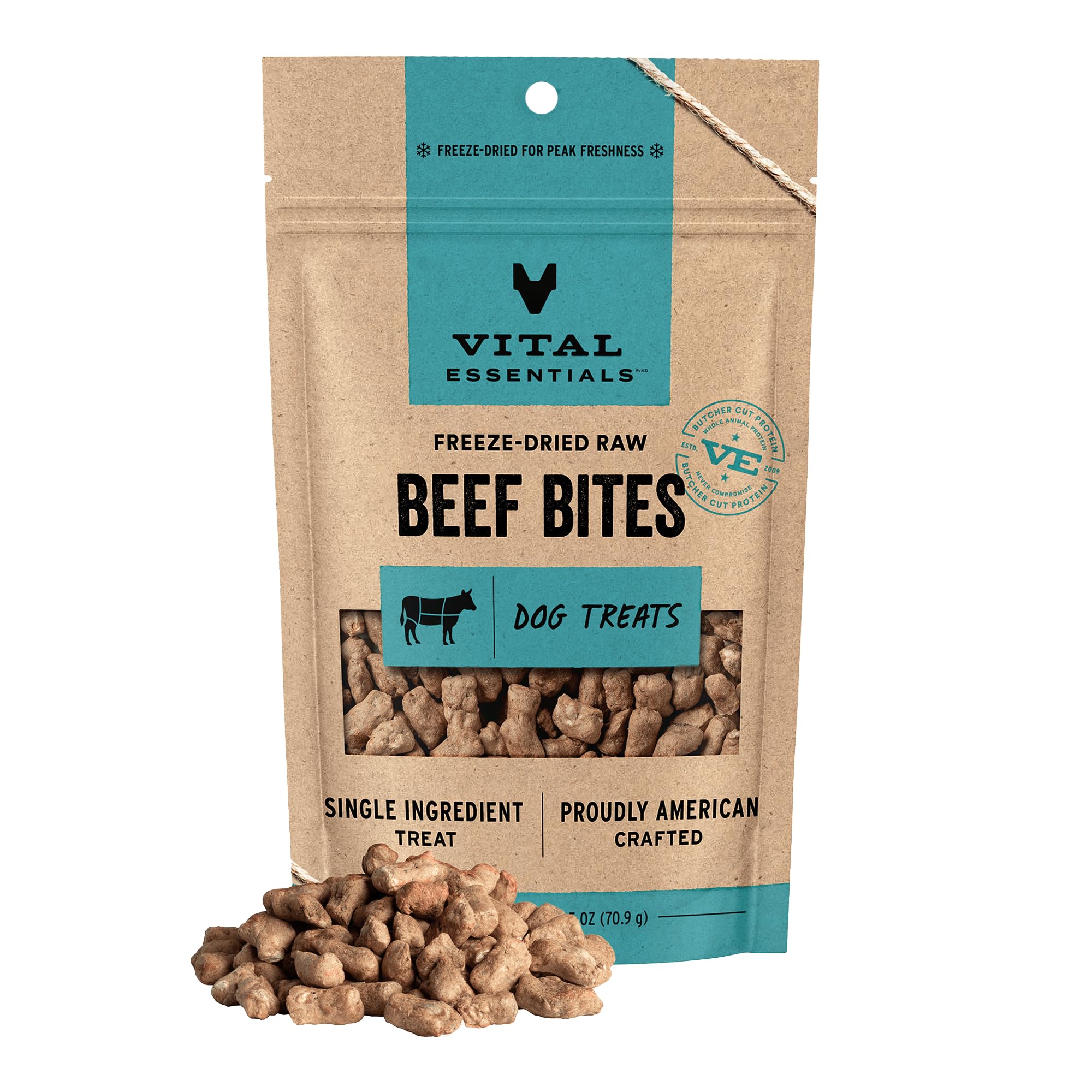 Beef Bites Dog Treats, 2.5 oz | Freeze-Dried Raw | Single Protein | Premium Quality High Protein Training Treats | Grain Free, Gluten Free, Filler Free