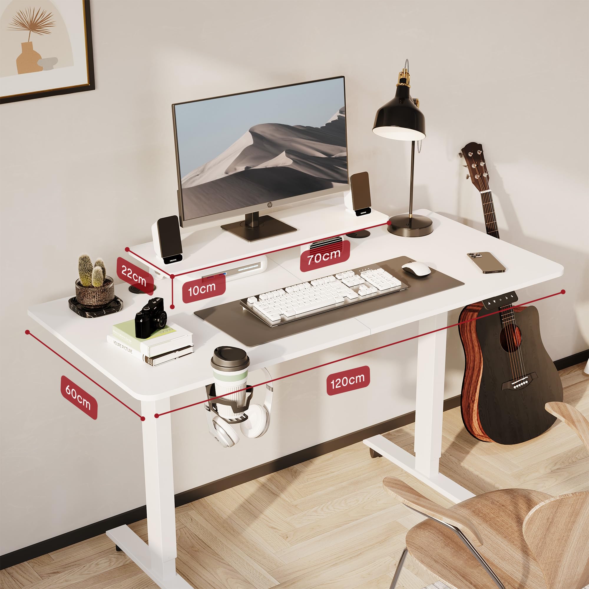 SANODESK Escritorio Elevable Eléctrico, Motor Silencioso, Mesa Standing Desk Ajustable 75-120cm con 4 Ruedas, Memoria de Posición - para Oficina y Hogar