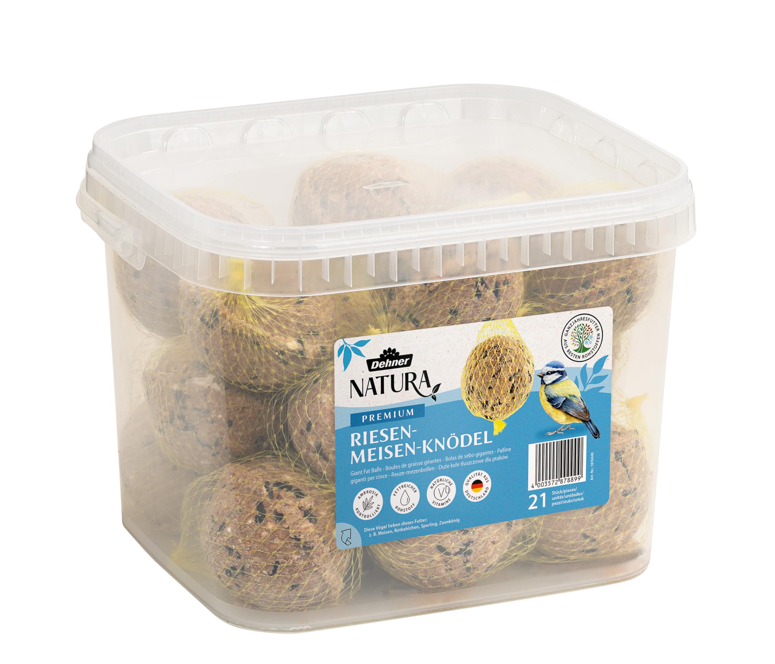 Dehner Natura Premium Nourriture pour Oiseaux Sauvages, Boules de Graisse géantes, 21 pièces (5,25 kg)