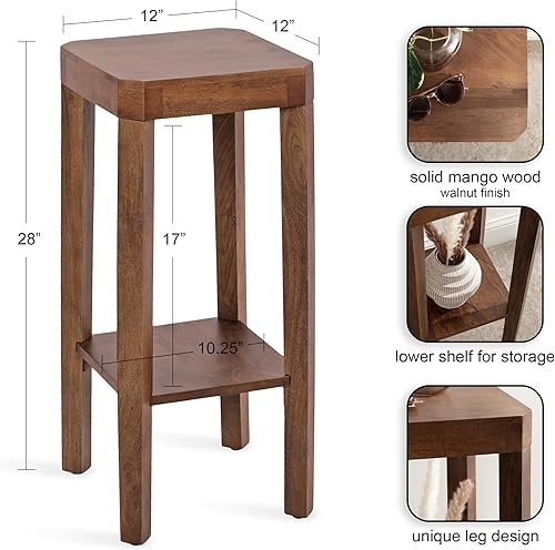 Miniatura 3 de Kate and Laurel Talcott - Mesa cuadrada moderna de madera para bebidas 12 x 12 x 28 marrón nogal mesa de pedestal decorativa de transición de dos