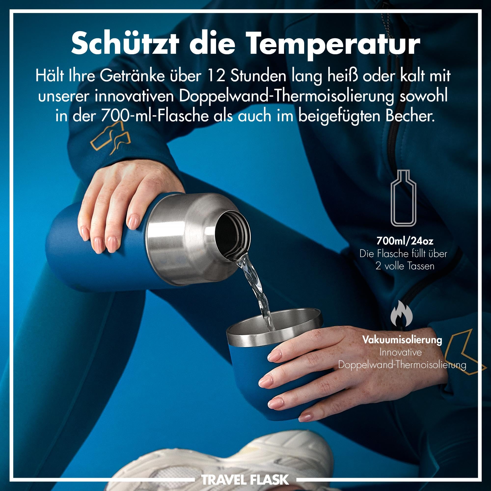 ION8 Vakuumisolierte ThermoShield-Flasche für Heiße oder Kalte Getränke,Großer Isolierter Becher,2-Tassen-Kapazität, Magnetverschluss und Weiches Bodenpolster Stilvoll und Umweltfreundlich,Tiefes Teal