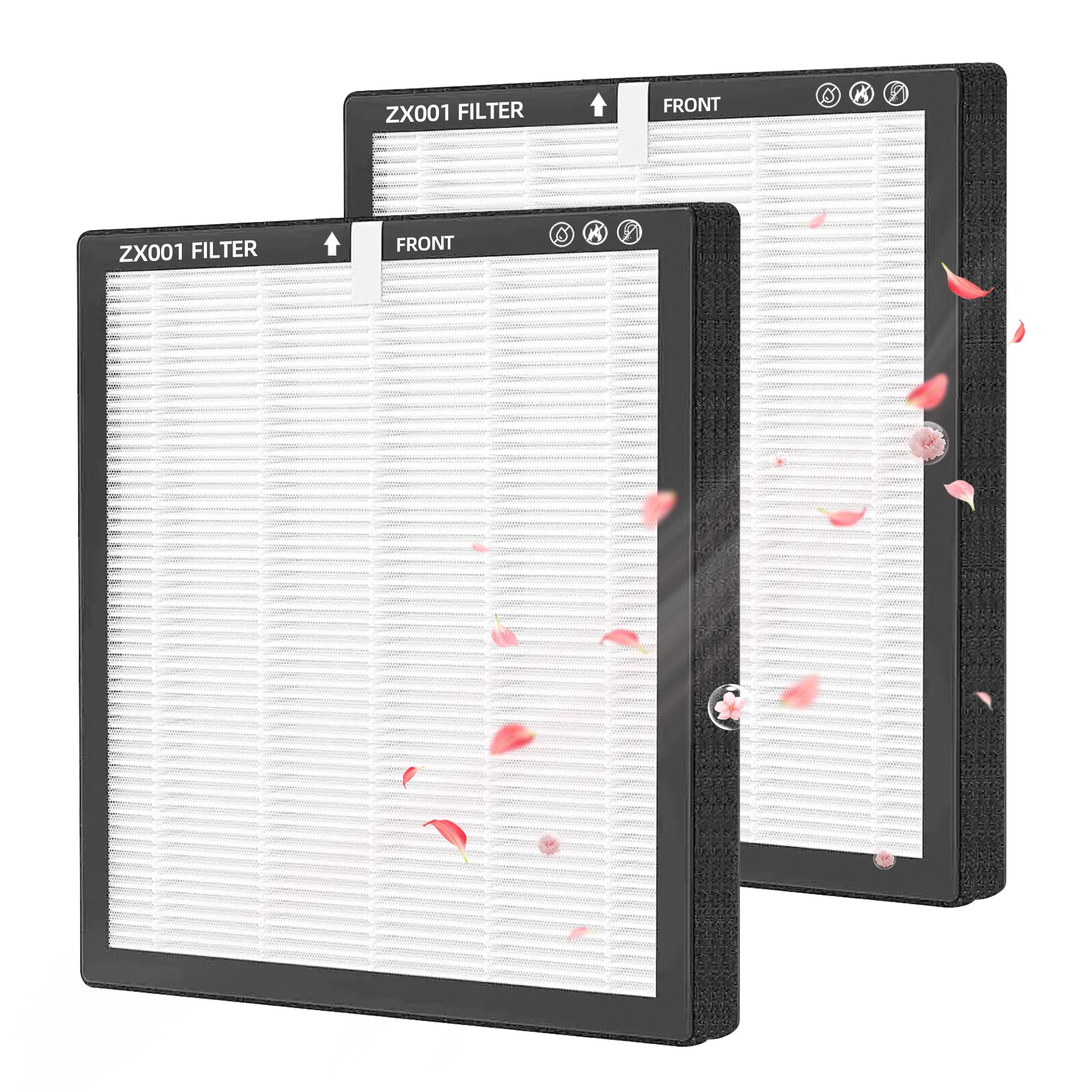 Ersatzfilter kompatibel mit dem ZX001-Luftreiniger, 3-in-1-HEPA- und Hochleistungs-Aktivkohlefilter für den Hausgebrauch, 2er-Pack